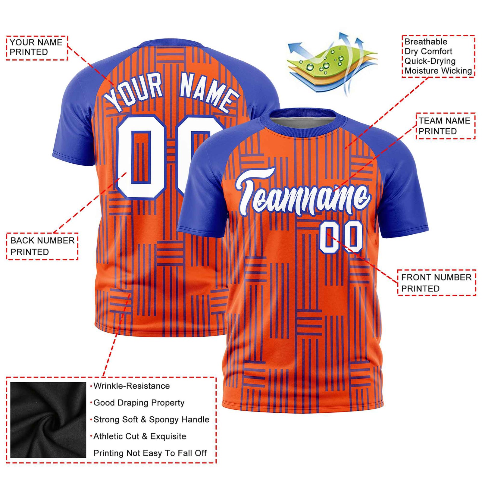 Custom Orange-Royal Blue Personalized Line Pattern Performance T-Shirt