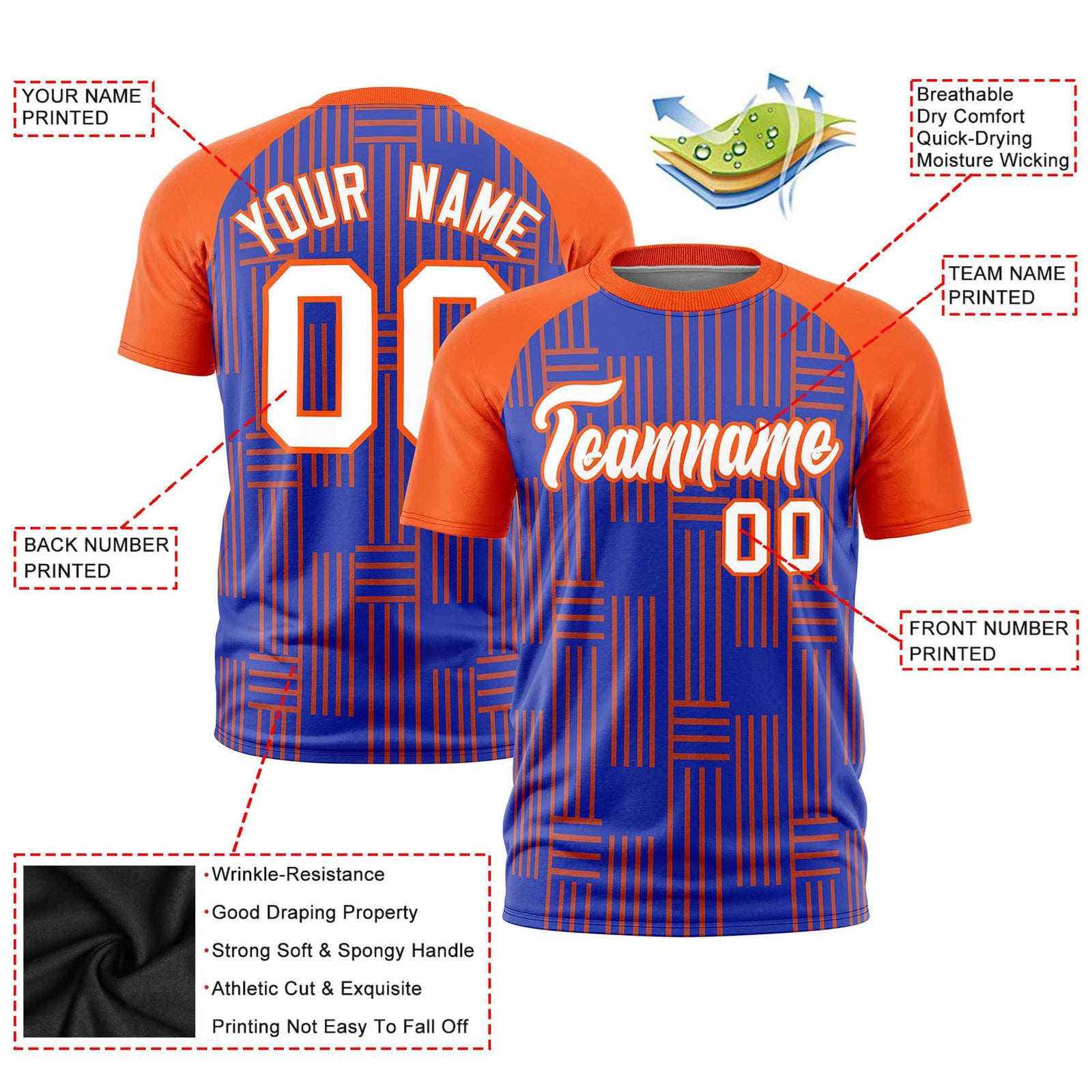 Custom Royal Blue-Orange Personalized Line Pattern Performance T-Shirt