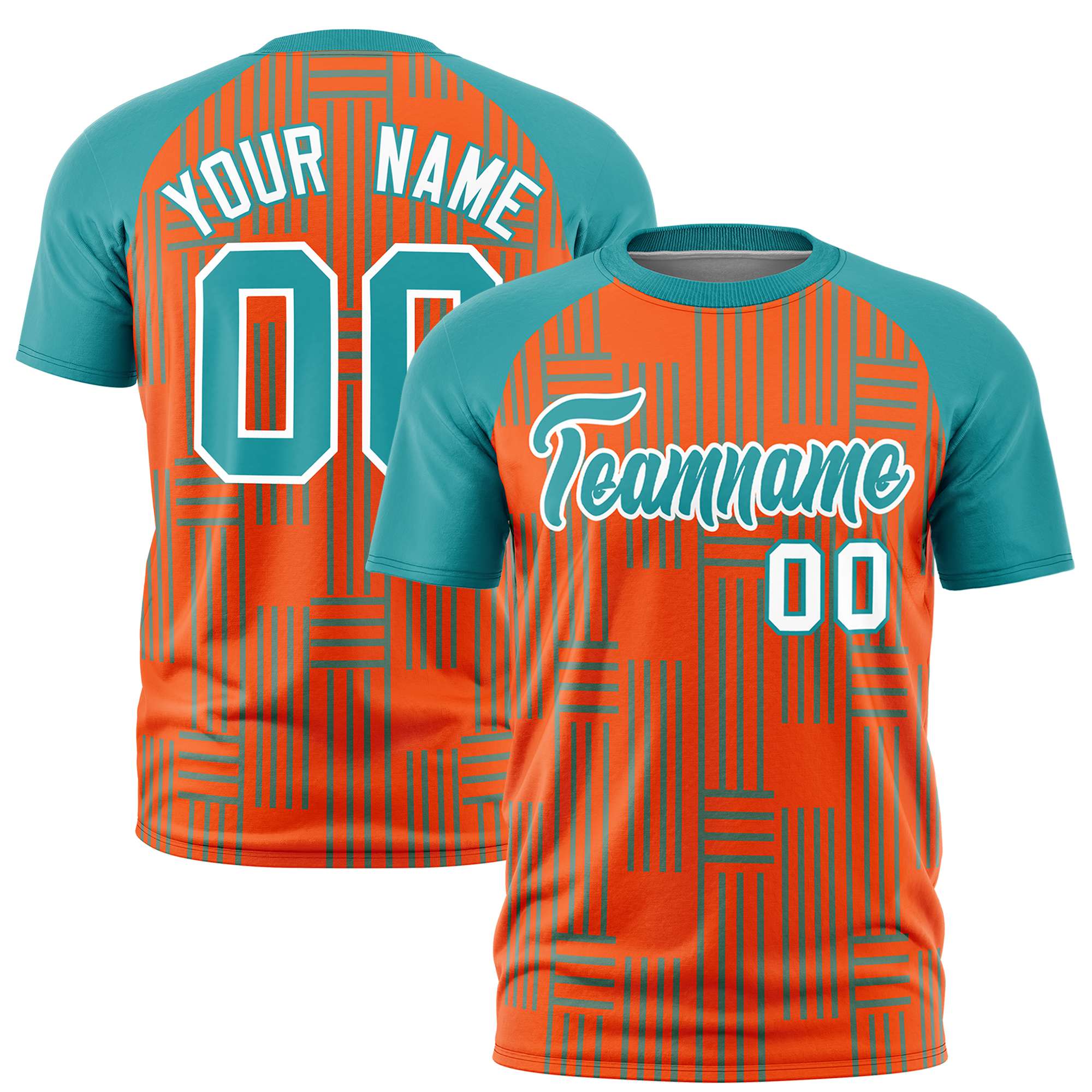 Custom Orange Aqua Personalized Line Pattern Performance T-Shirt