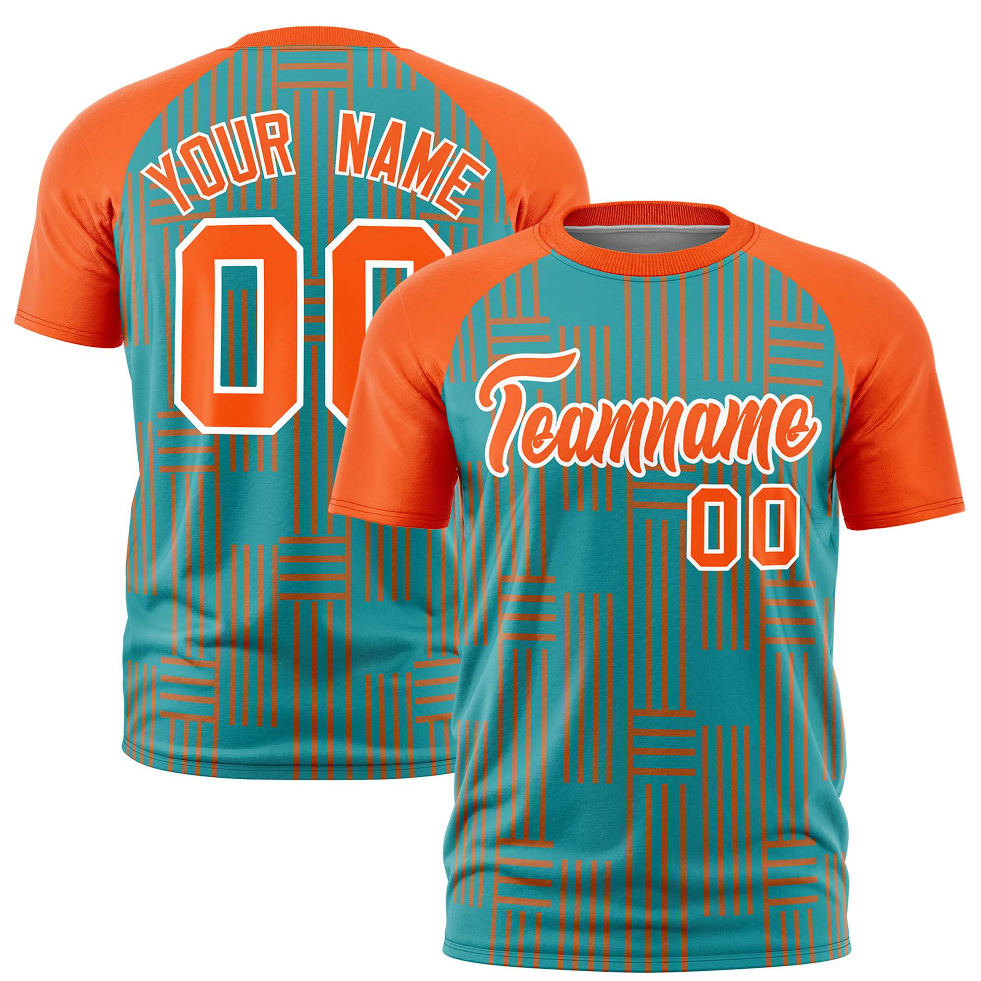 Custom Aqua Orange Personalized Line Pattern Performance T-Shirt