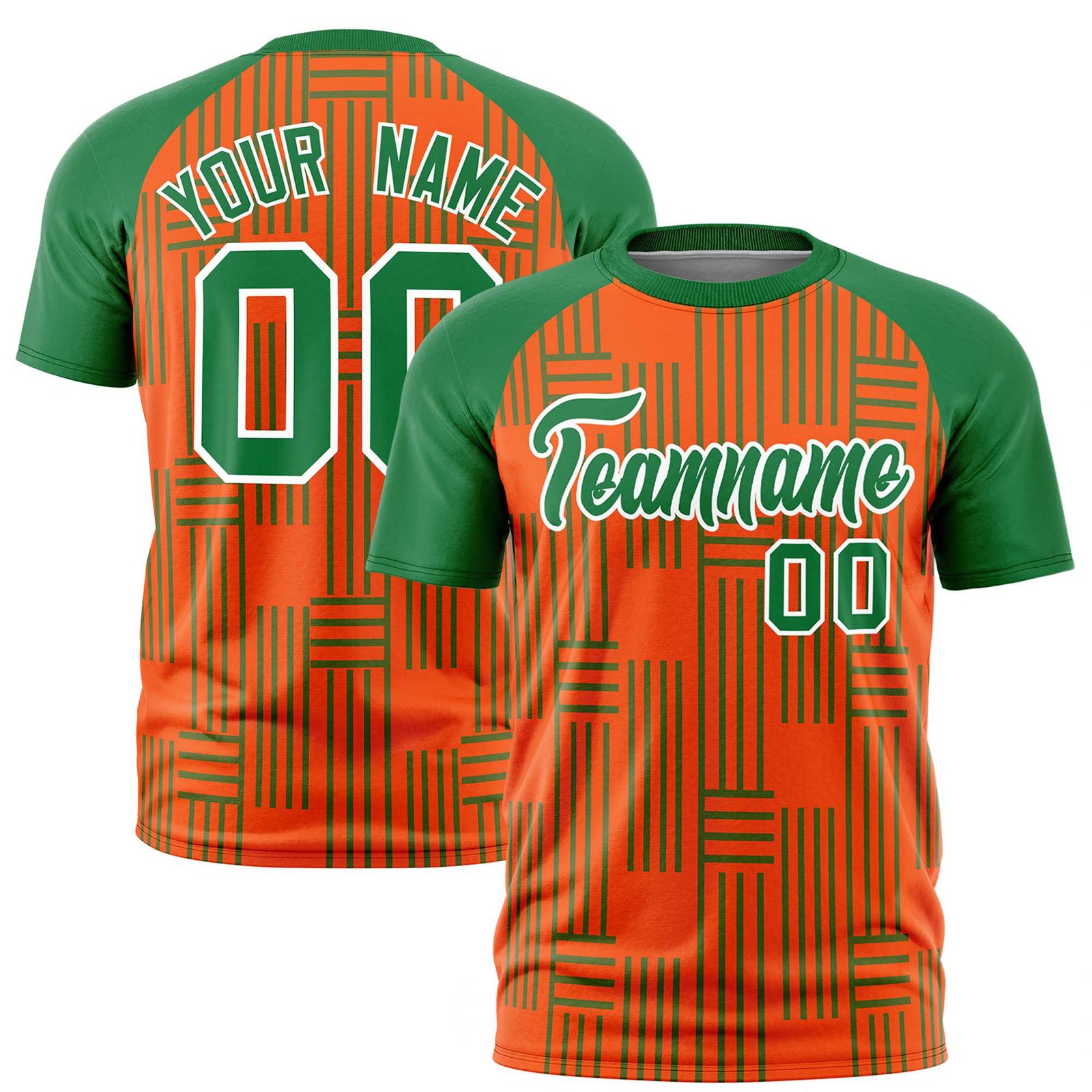 Custom Orange-Kelly Green Personalized Line Pattern Performance T-Shirt
