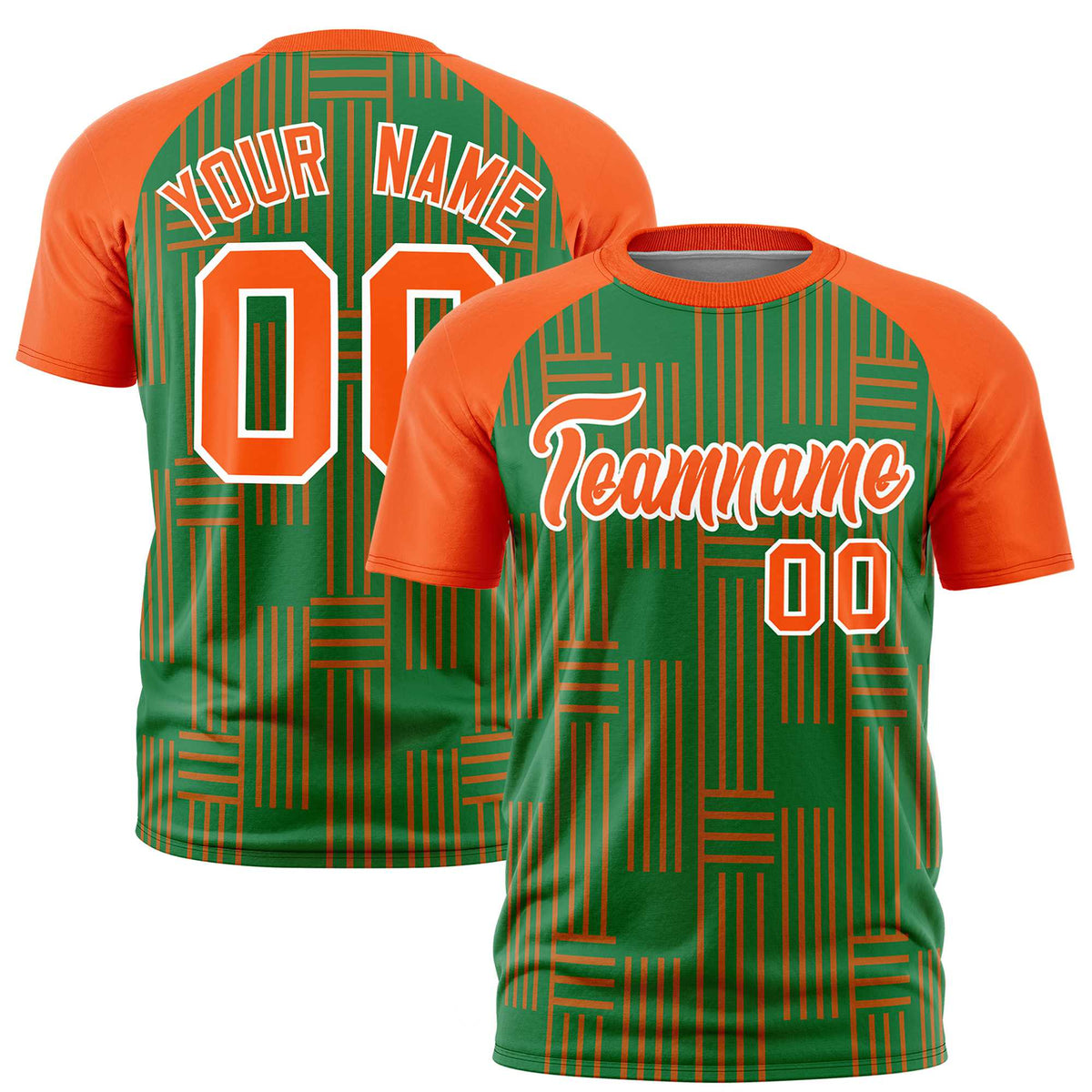 Custom Kelly Green-Orange Personalized Line Pattern Performance T-Shirt