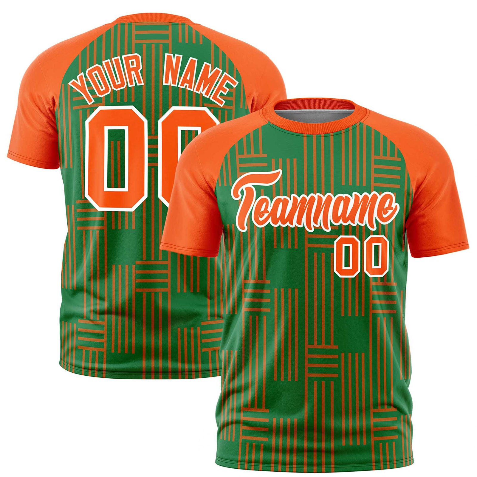 Custom Kelly Green-Orange Personalized Line Pattern Performance T-Shirt