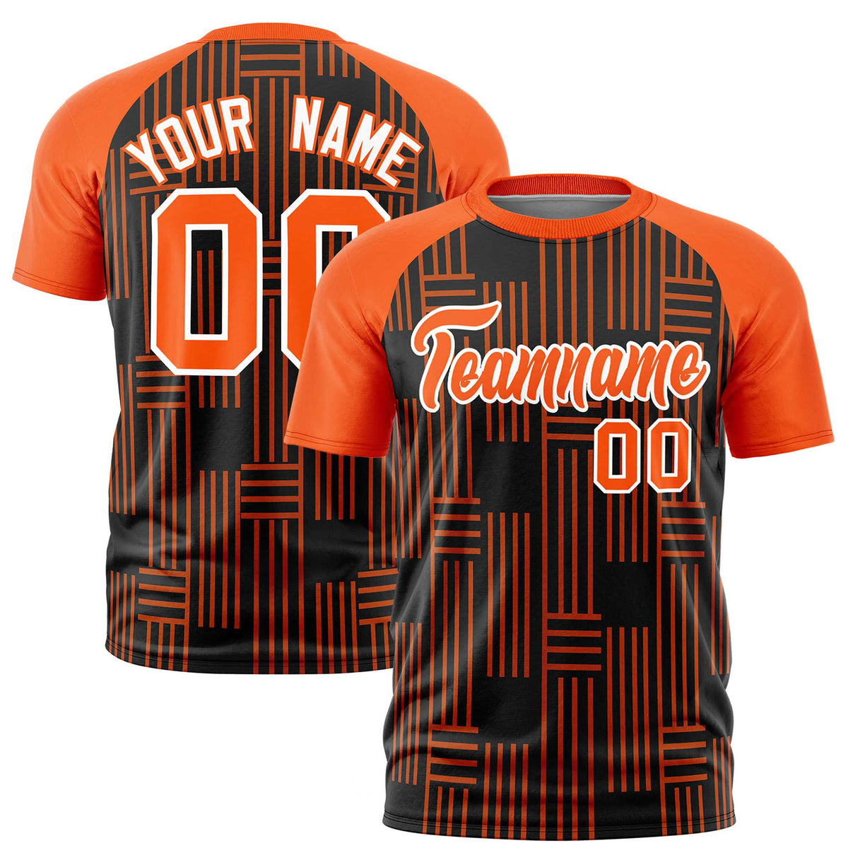 Custom Black Orange Personalized Line Pattern Performance T-Shirt