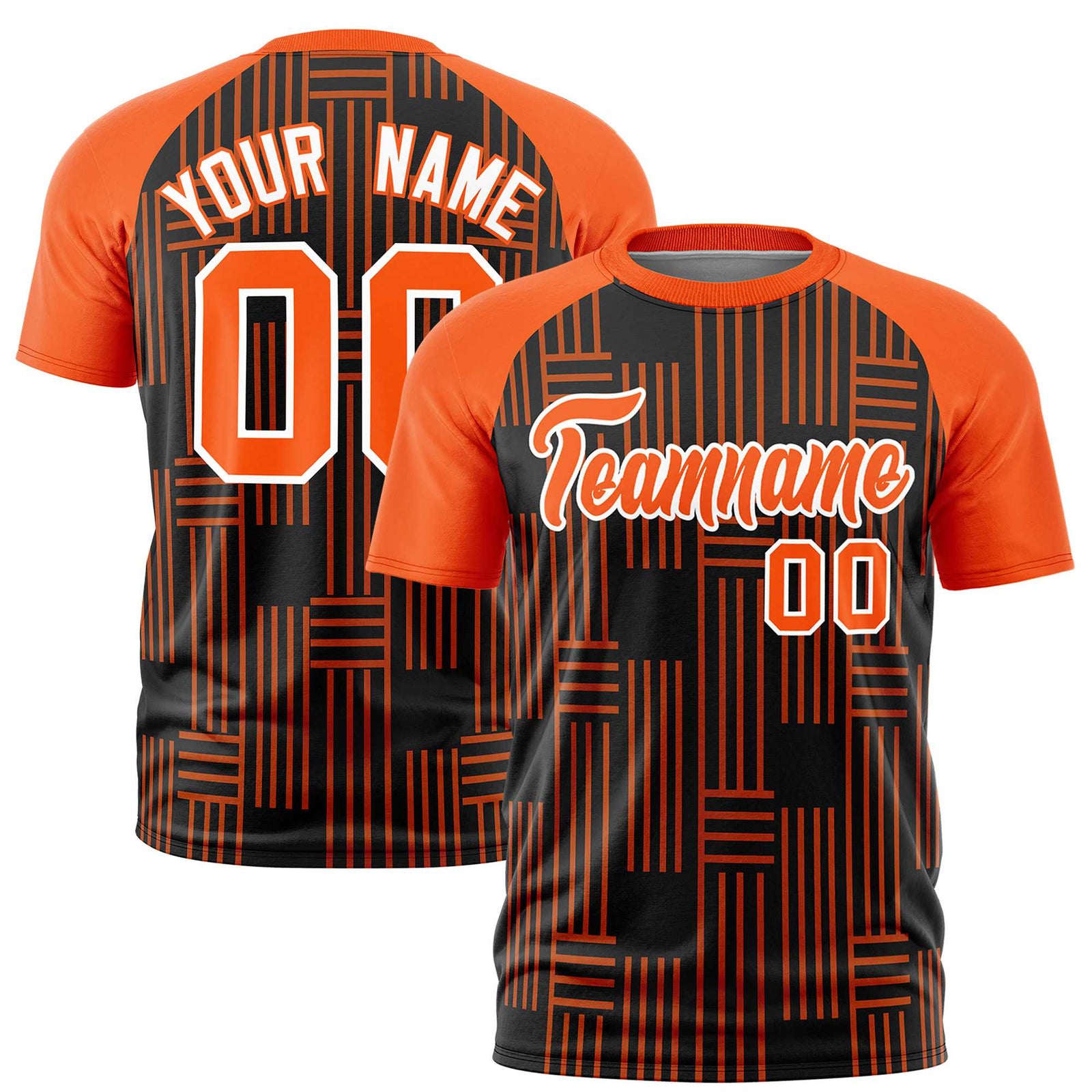 Custom Black Orange Personalized Line Pattern Performance T-Shirt
