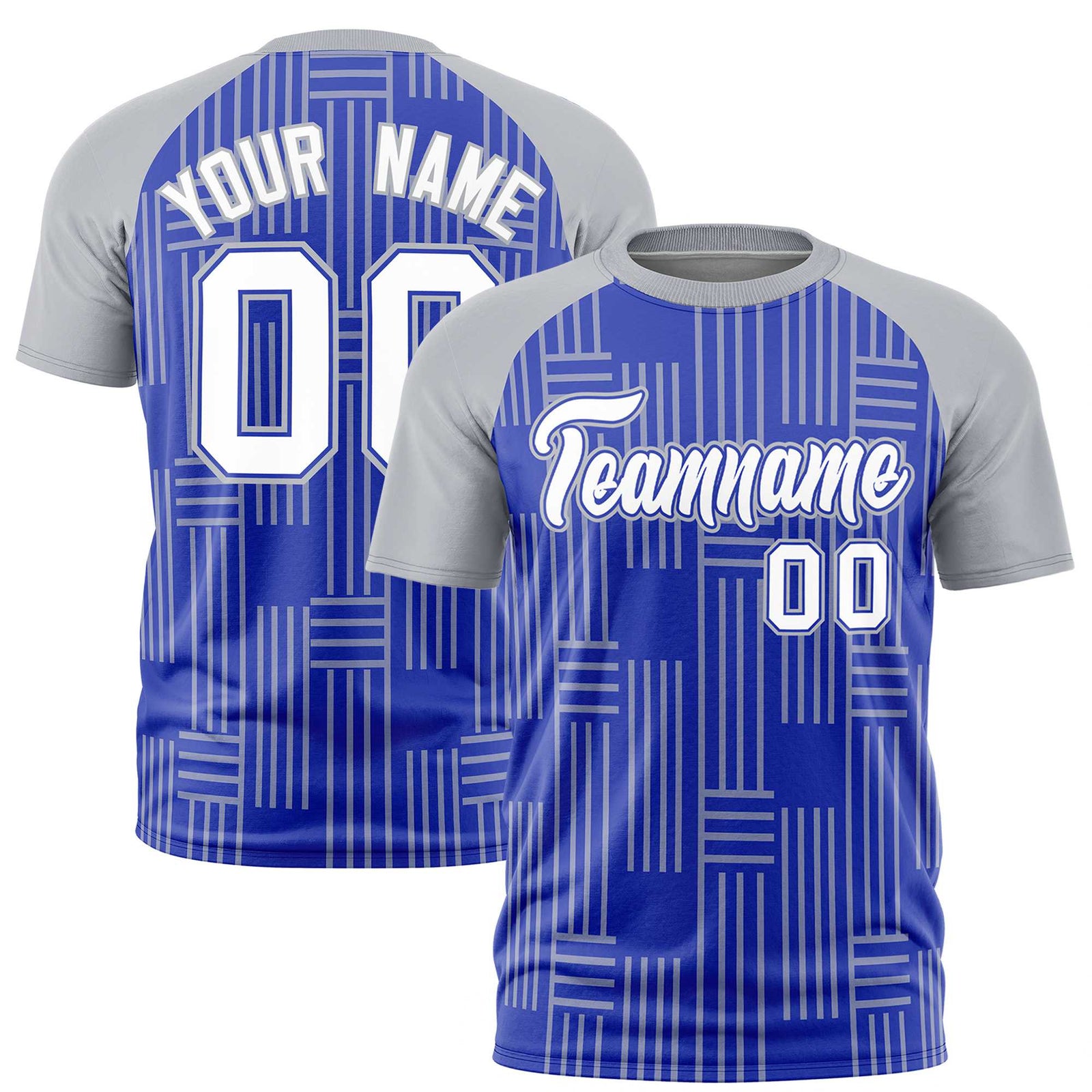 Custom Royal Blue-Gray Personalized Line Pattern Performance T-Shirt
