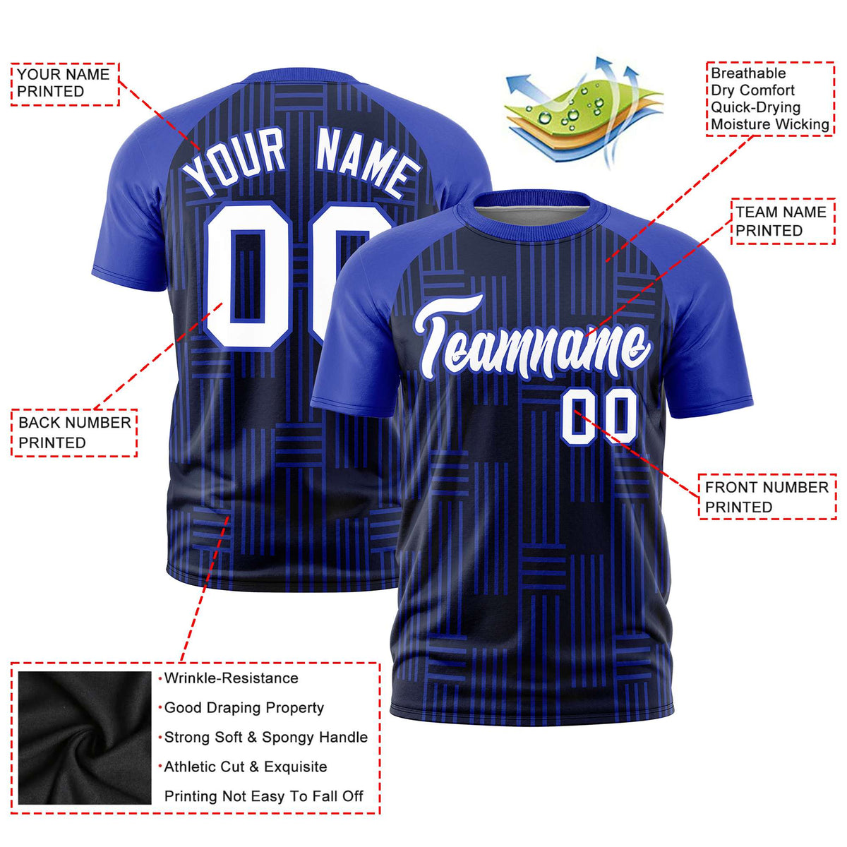 Custom Navy-Royal Blue Personalized Line Pattern Performance T-Shirt