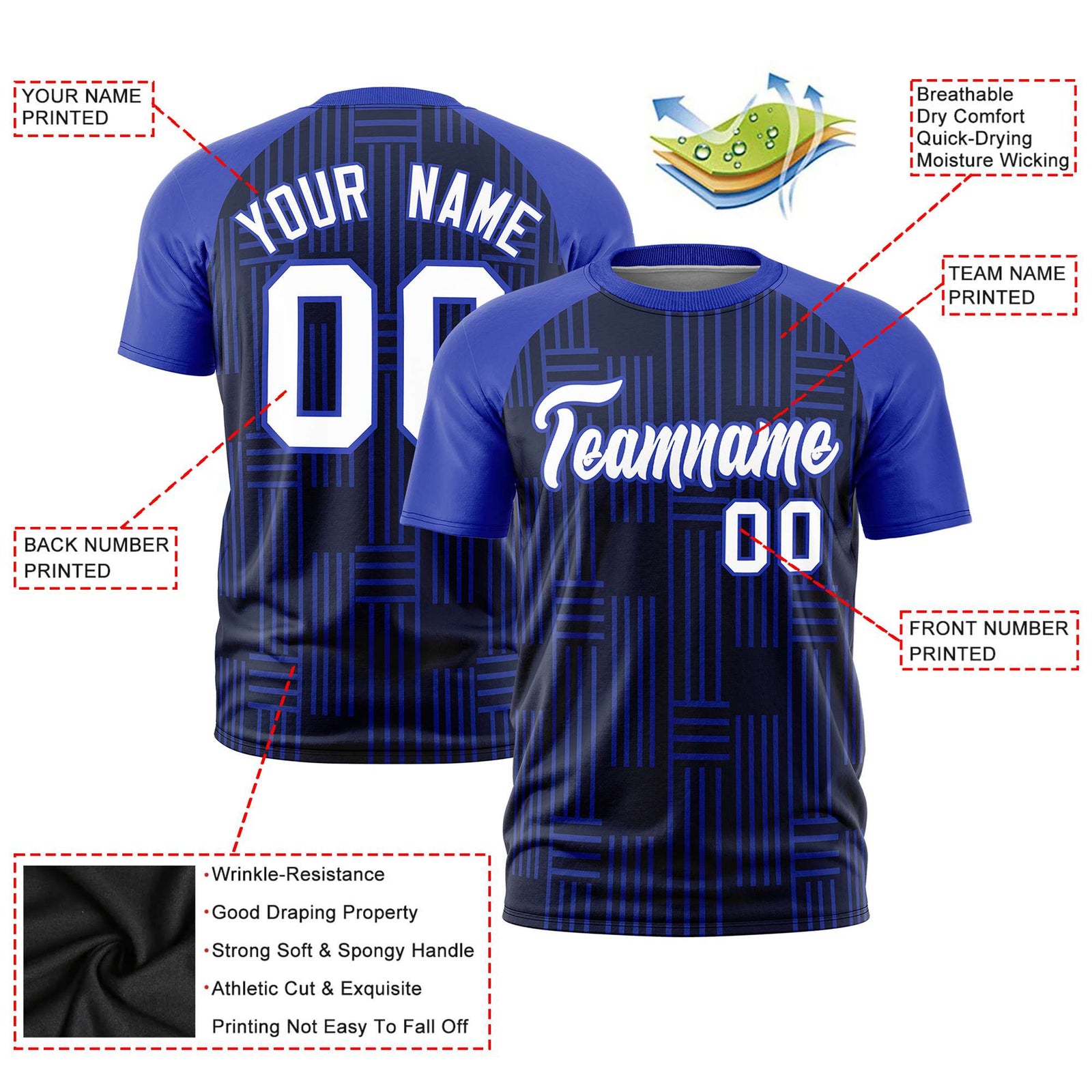 Custom Navy-Royal Blue Personalized Line Pattern Performance T-Shirt