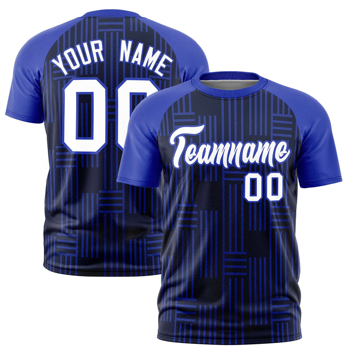 Custom Navy-Royal Blue Personalized Line Pattern Performance T-Shirt
