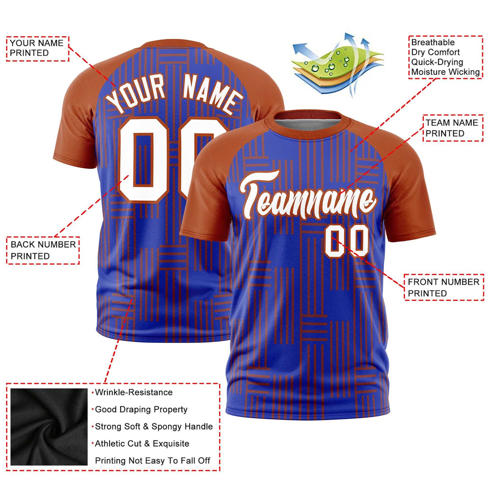 Custom Royal Blue-Texas Orange Personalized Line Pattern Performance T-Shirt