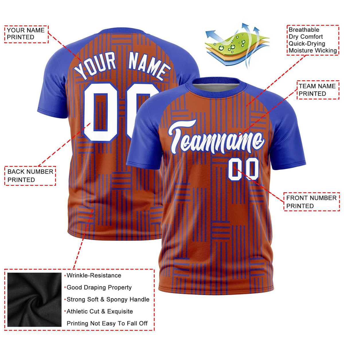 Custom Texas Orange-Royal Blue Personalized Line Pattern Performance T-Shirt