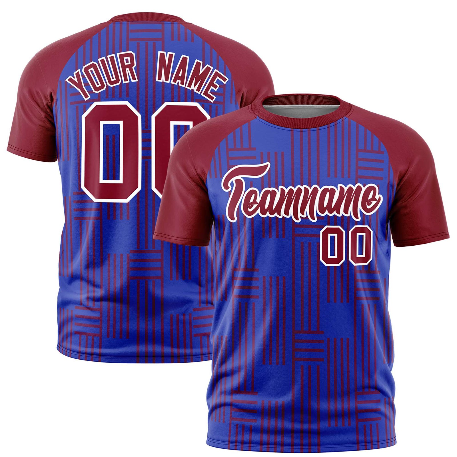 Custom Royal Blue-Crimson Personalized Line Pattern Performance T-Shirt