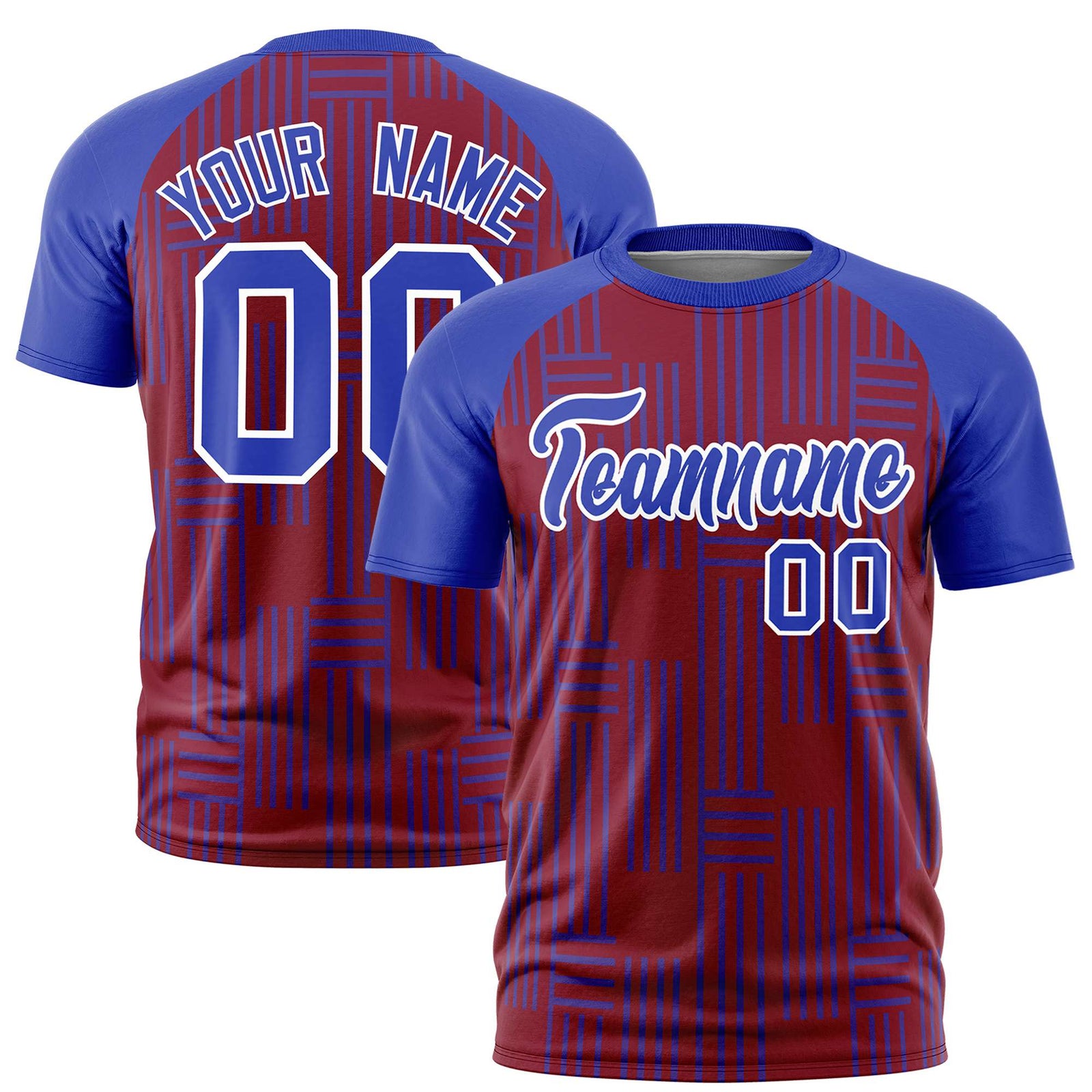 Custom Crimson-Royal Blue Personalized Line Pattern Performance T-Shirt