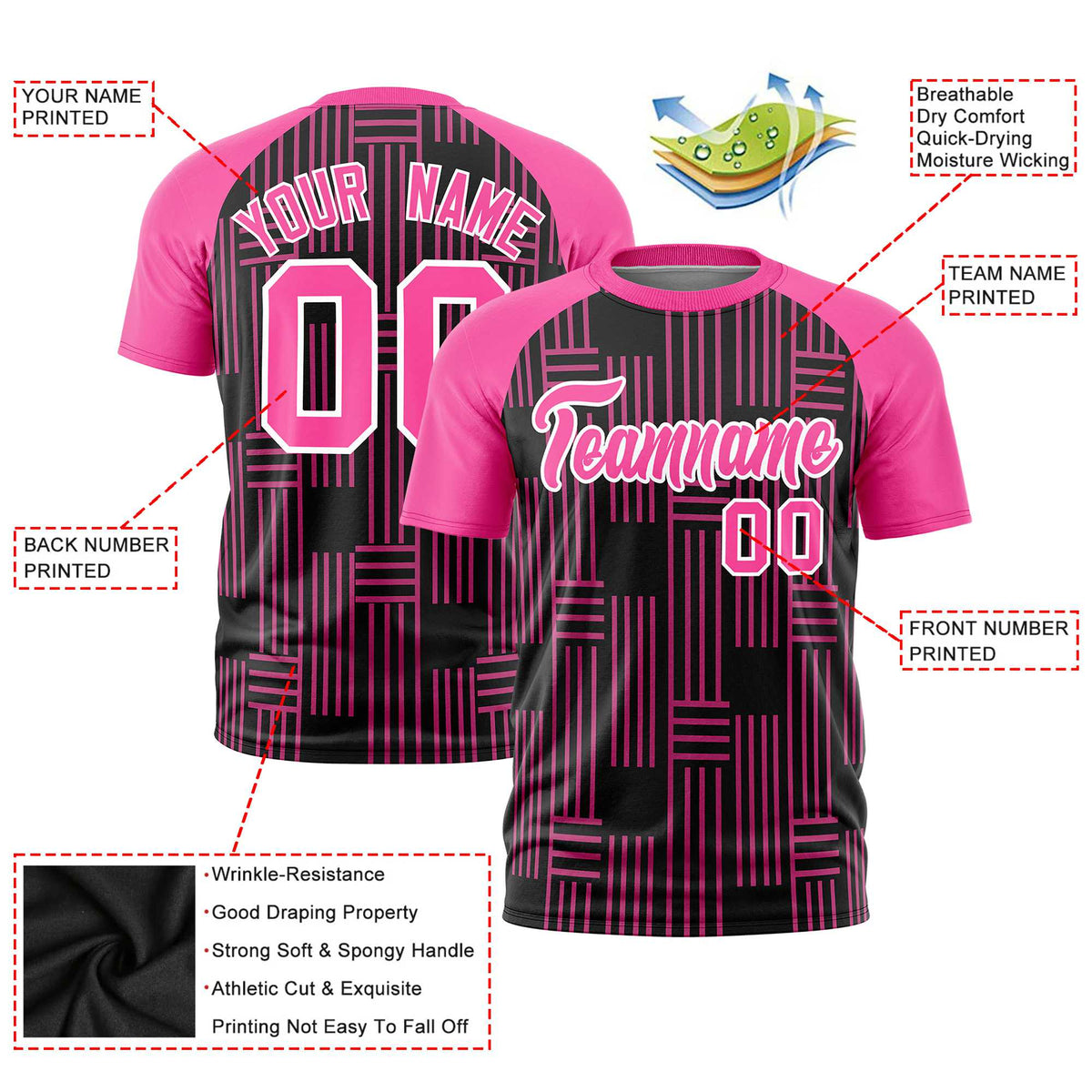 Custom Black Pink Personalized Line Pattern Performance T-Shirt
