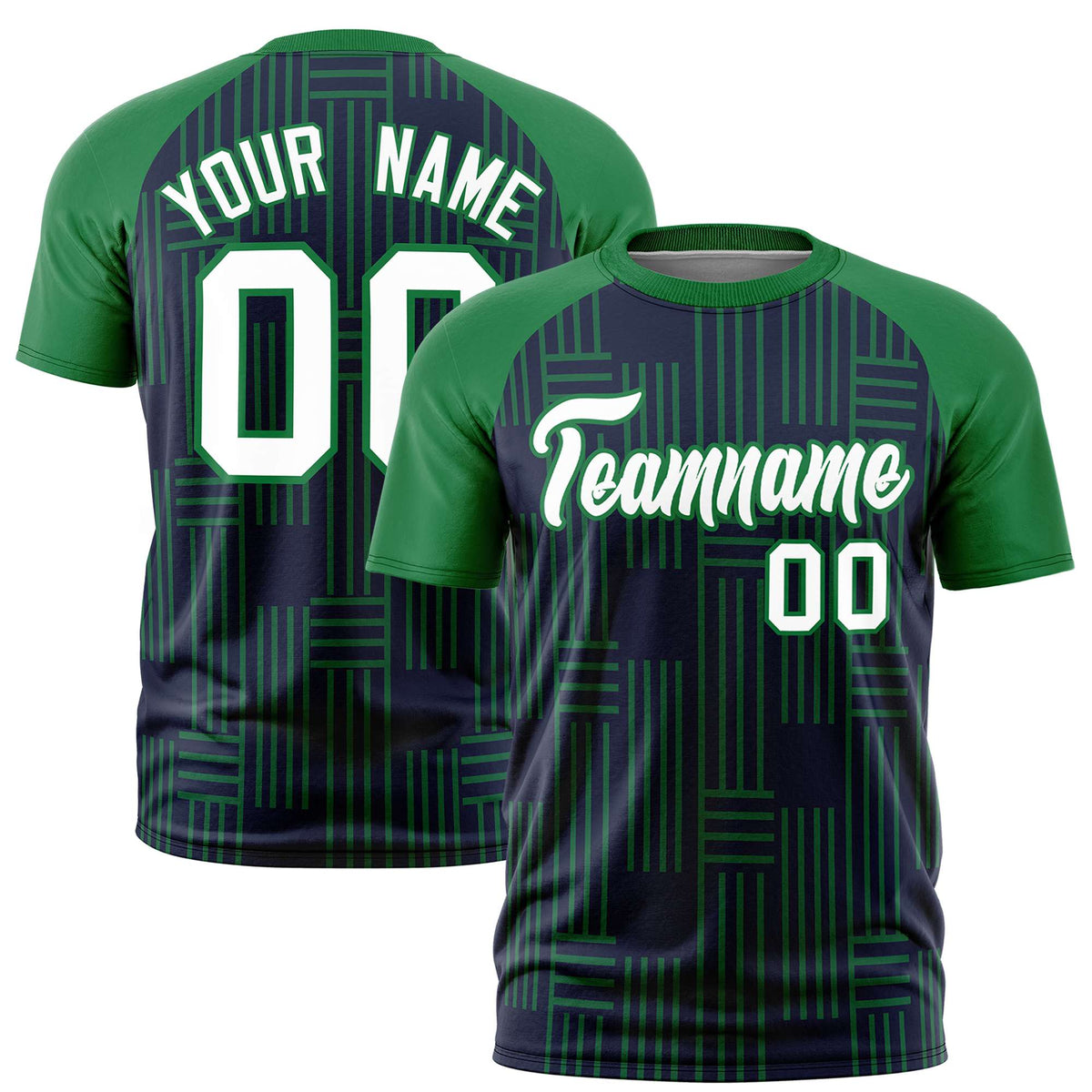 Custom Navy-Kelly Green Personalized Line Pattern Performance T-Shirt