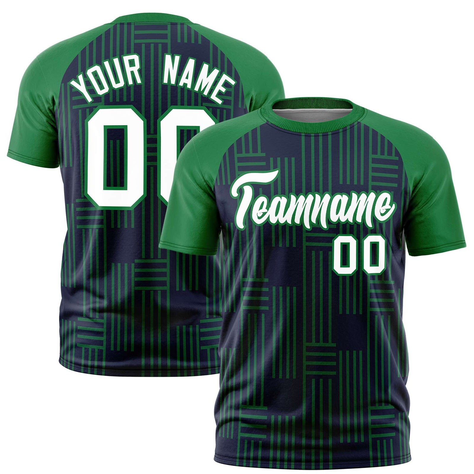 Custom Navy-Kelly Green Personalized Line Pattern Performance T-Shirt