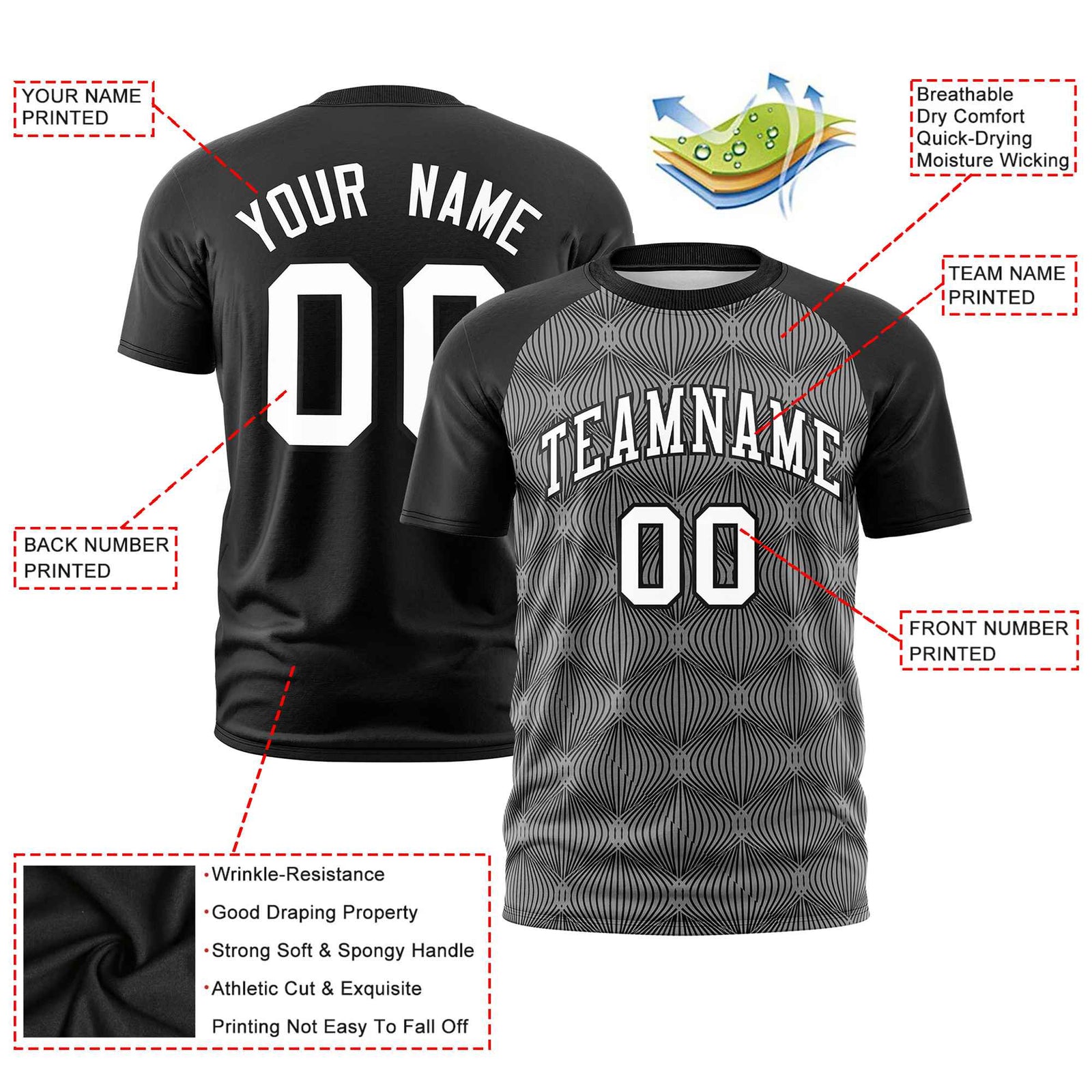 Custom Black Personalized Line Pattern Performance T-Shirt