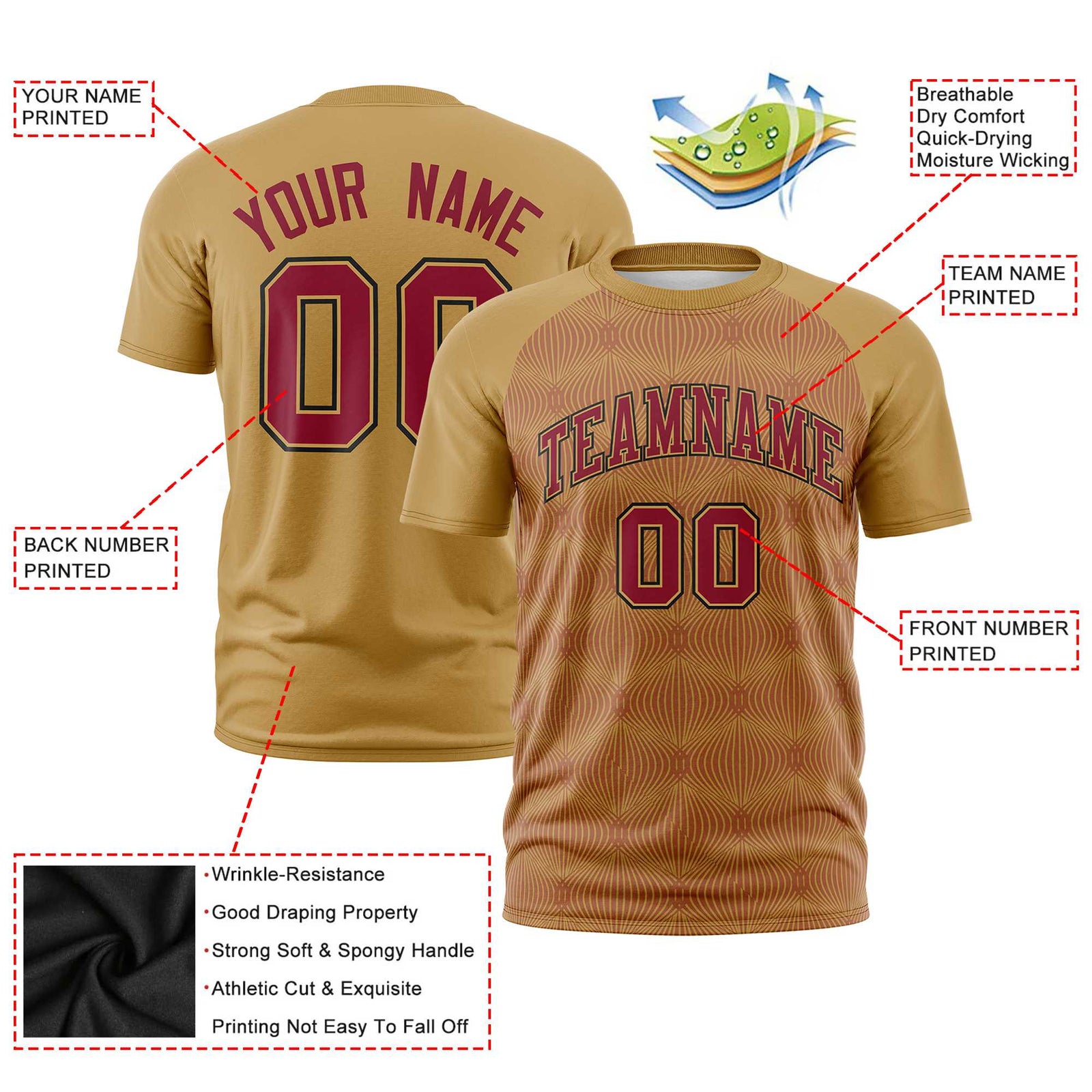 Custom Gold Personalized Line Pattern Performance T-Shirt