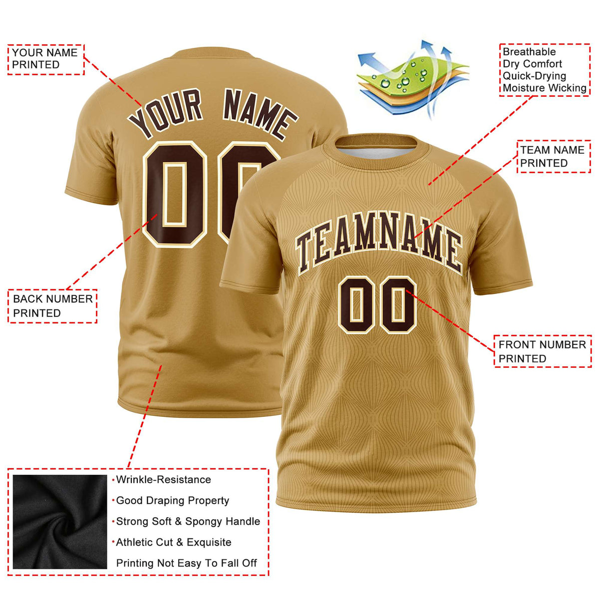 Custom Old Gold Personalized Line Pattern Performance T-Shirt