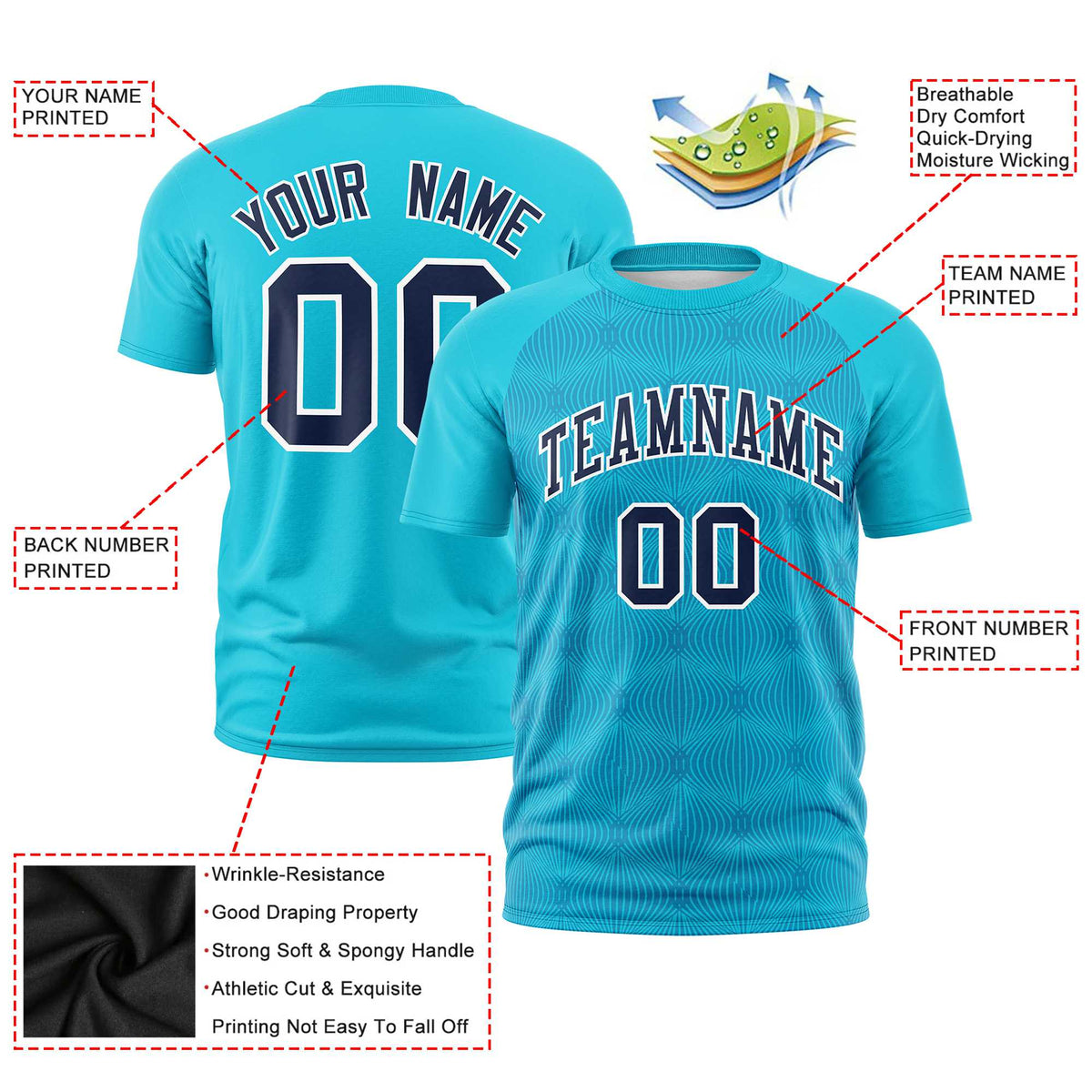 Custom Powder Blue Personalized Line Pattern Performance T-Shirt