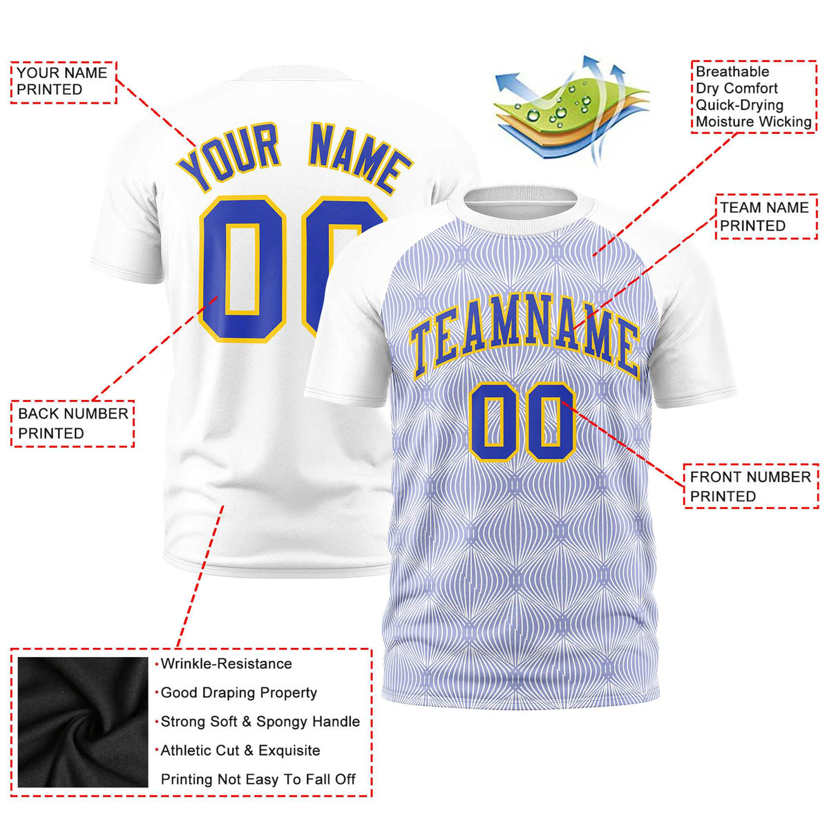 Custom White Personalized Line Pattern Performance T-Shirt