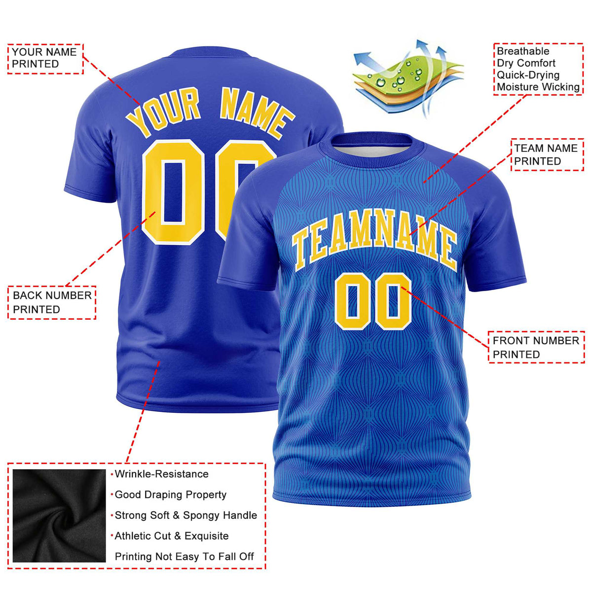 Custom Royal Blue Personalized Line Pattern Performance T-Shirt
