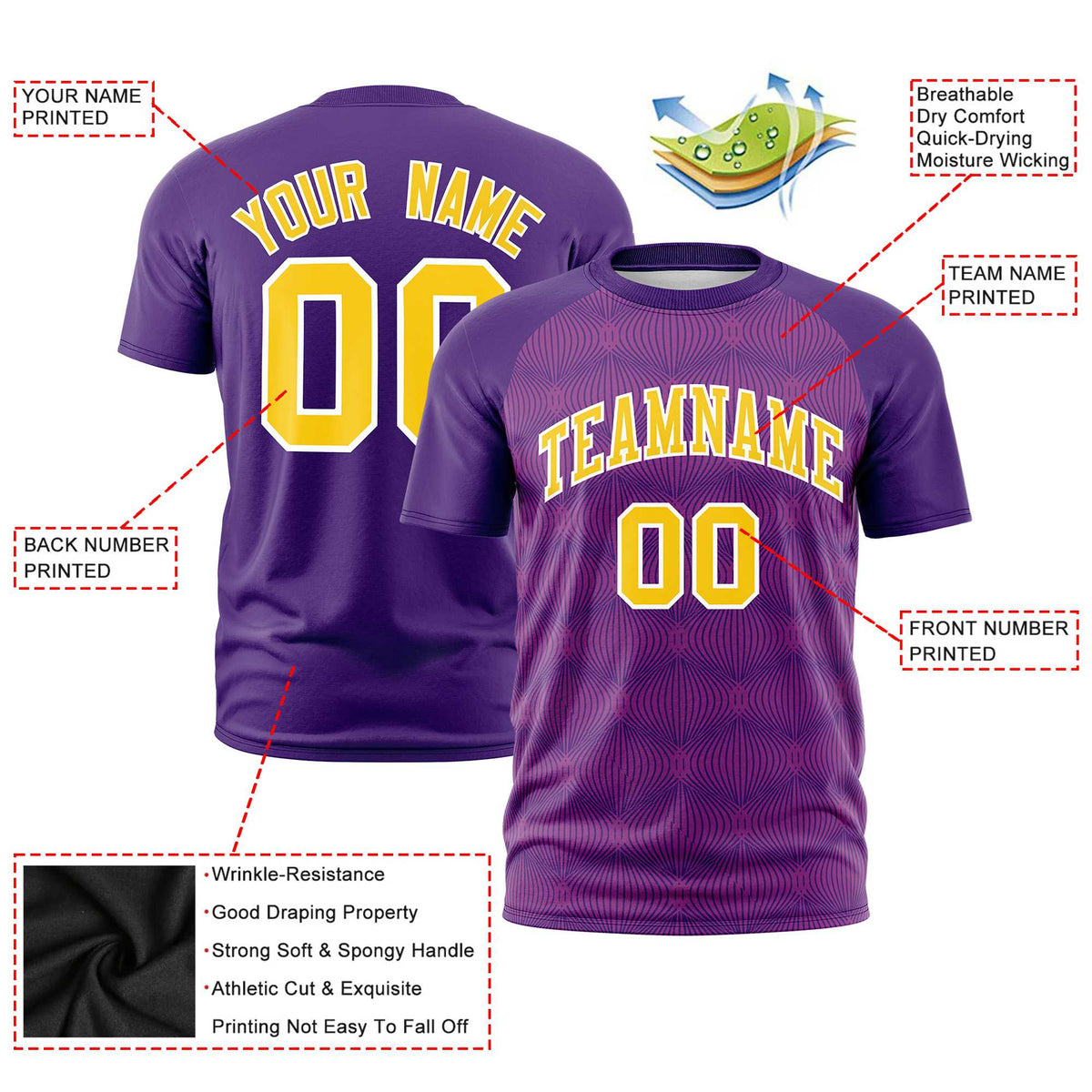 Custom Purple Personalized Line Pattern Performance T-Shirt