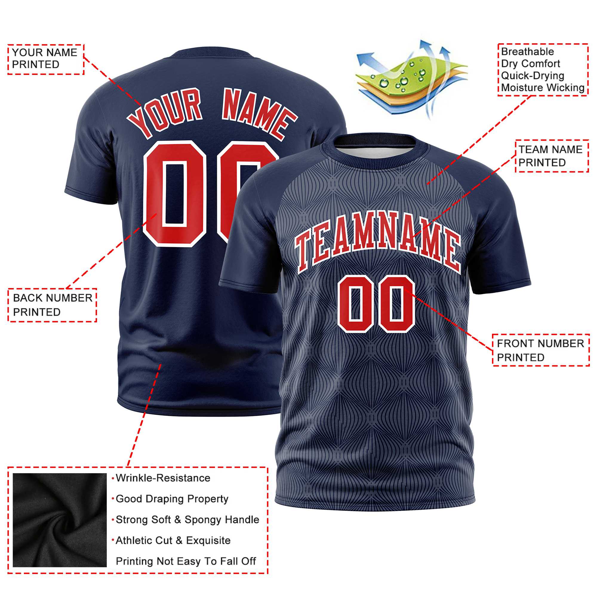 Custom Navy Personalized Line Pattern Performance T-Shirt