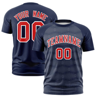 Custom Navy Personalized Line Pattern Performance T-Shirt - Style 1