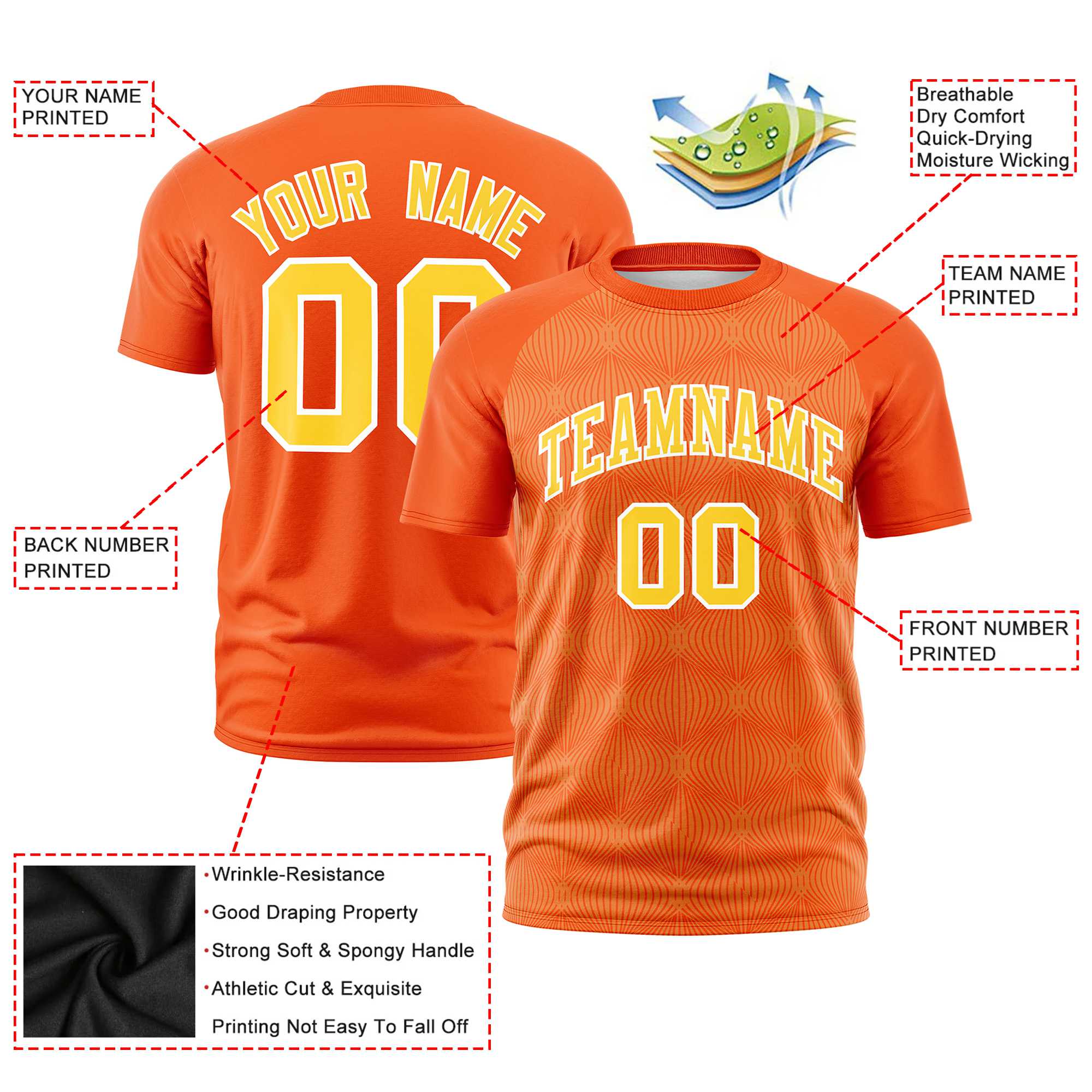 Custom Orange Personalized Line Pattern Performance T-Shirt