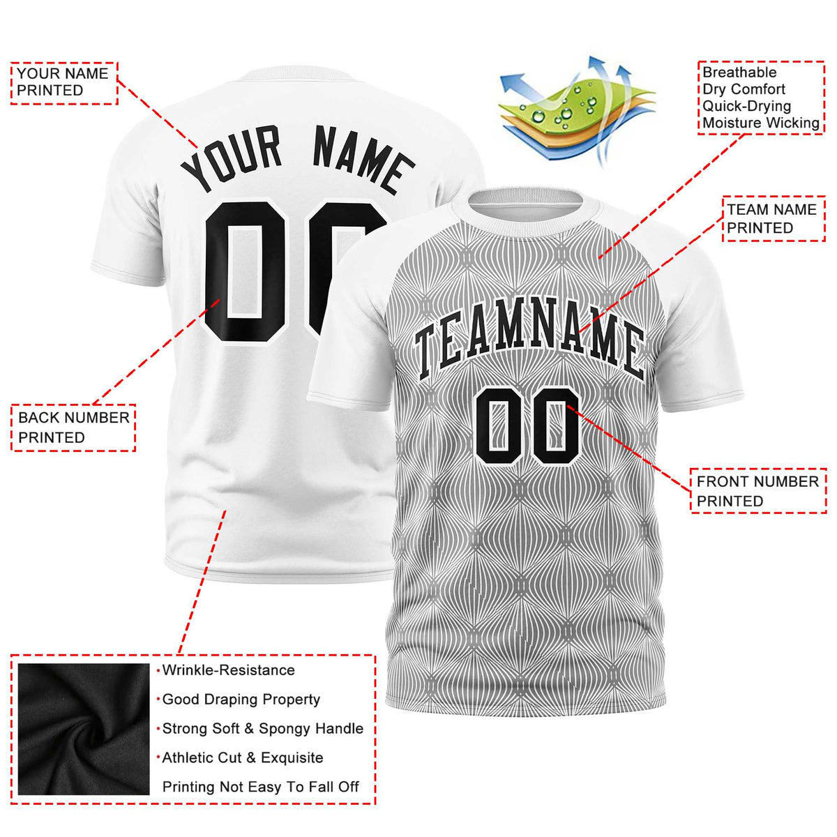 Custom White Personalized Line Pattern Performance T-Shirt