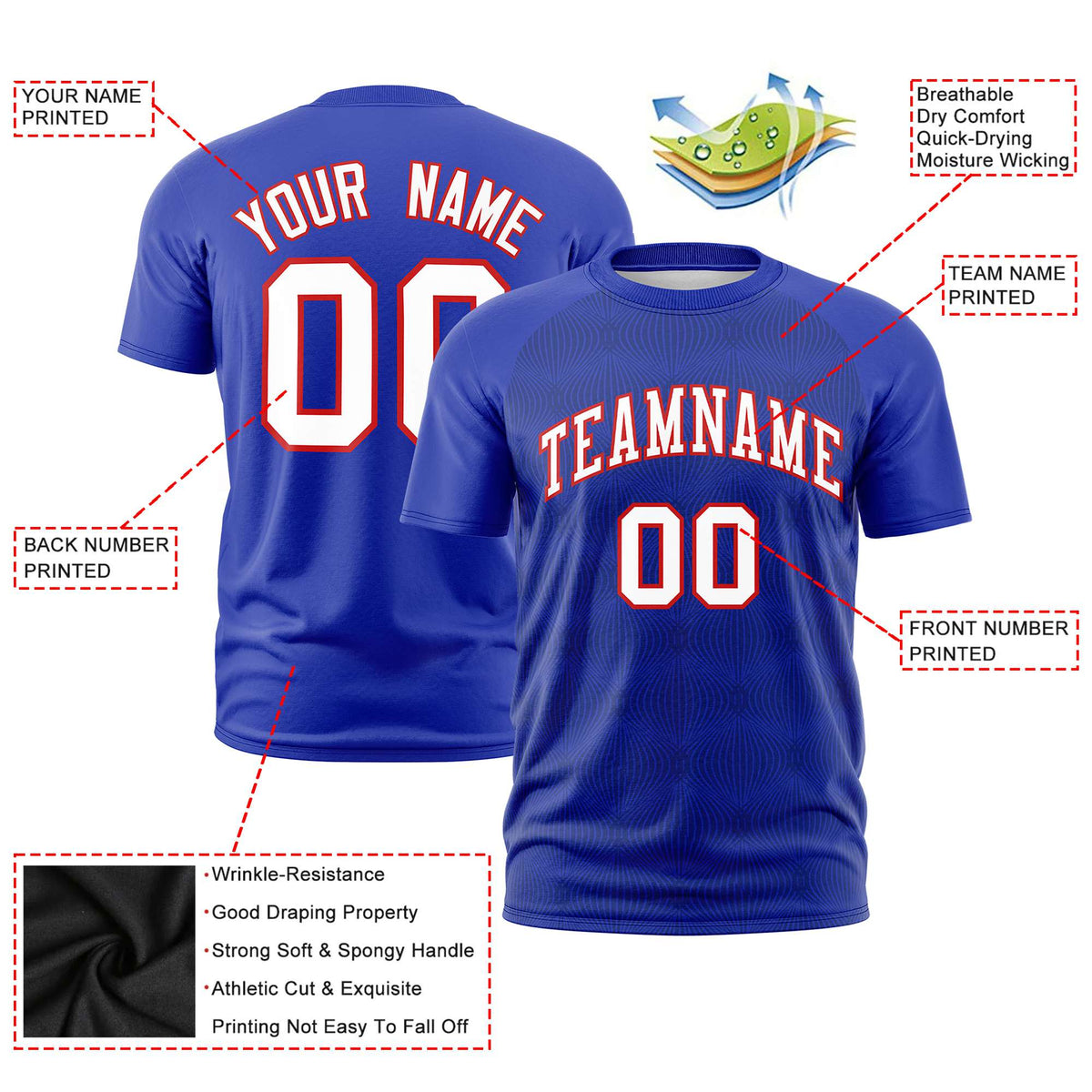 Custom Royal Blue Personalized Line Pattern Performance T-Shirt