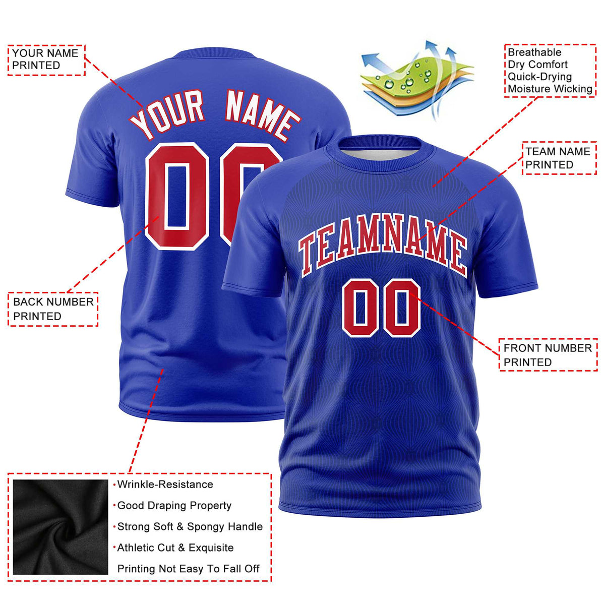 Custom Royal Blue Personalized Line Pattern Performance T-Shirt