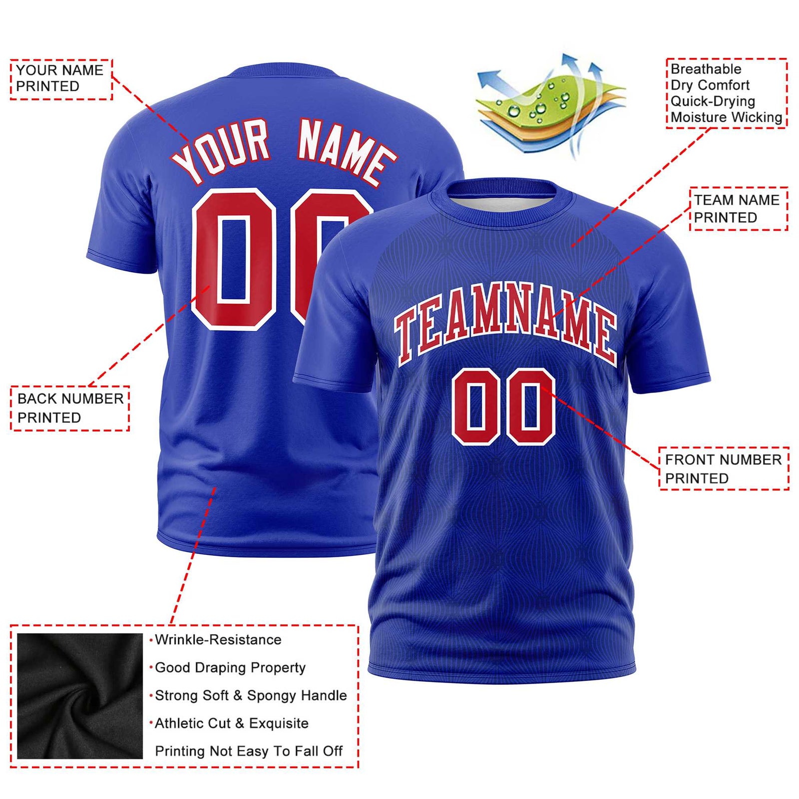 Custom Royal Blue Personalized Line Pattern Performance T-Shirt