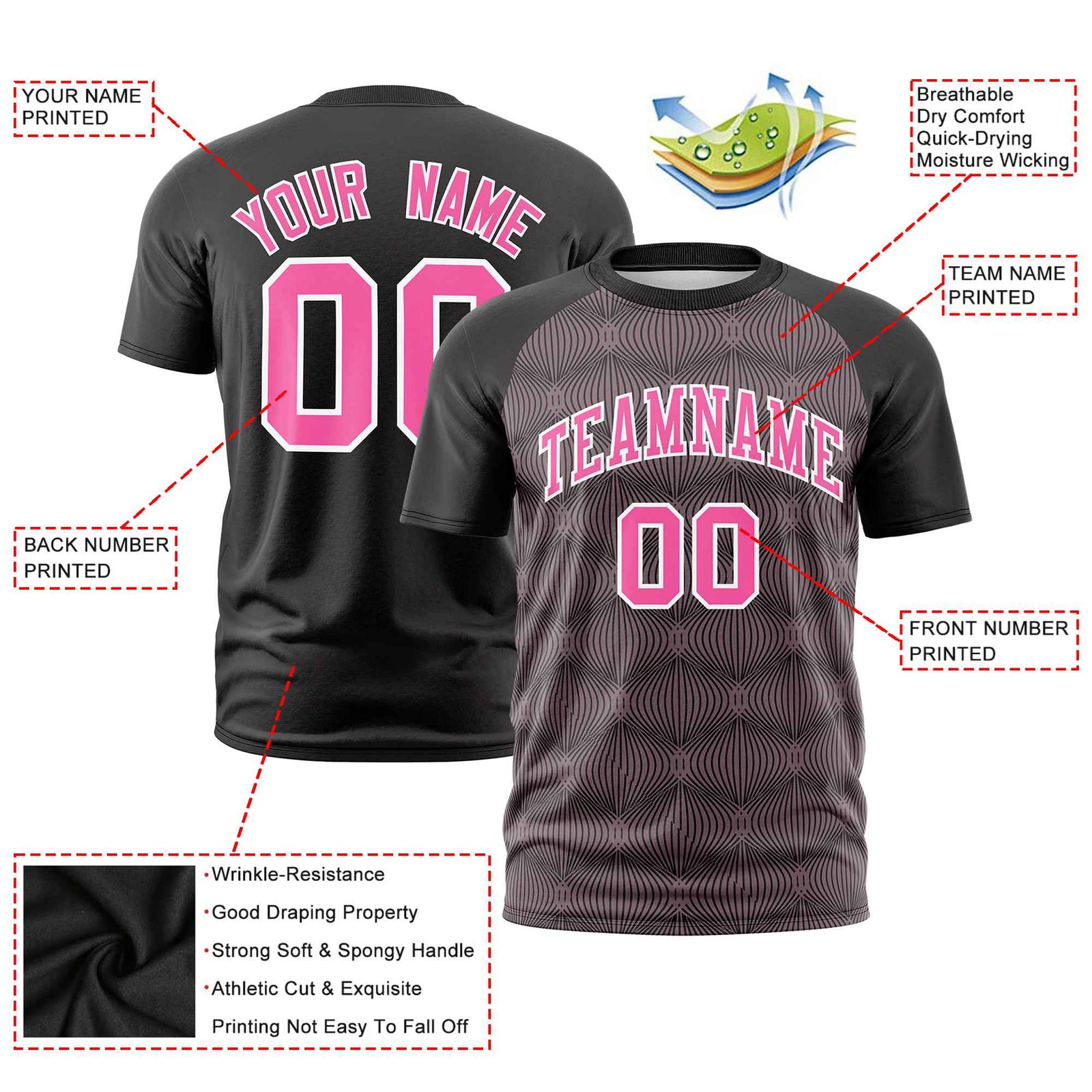 Custom Black Personalized Line Pattern Performance T-Shirt