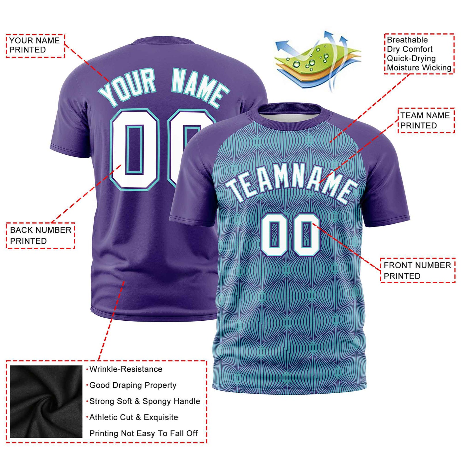 Custom Purple Personalized Line Pattern Performance T-Shirt