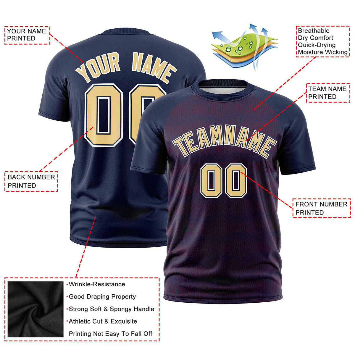 Custom Navy Personalized Line Pattern Performance T-Shirt