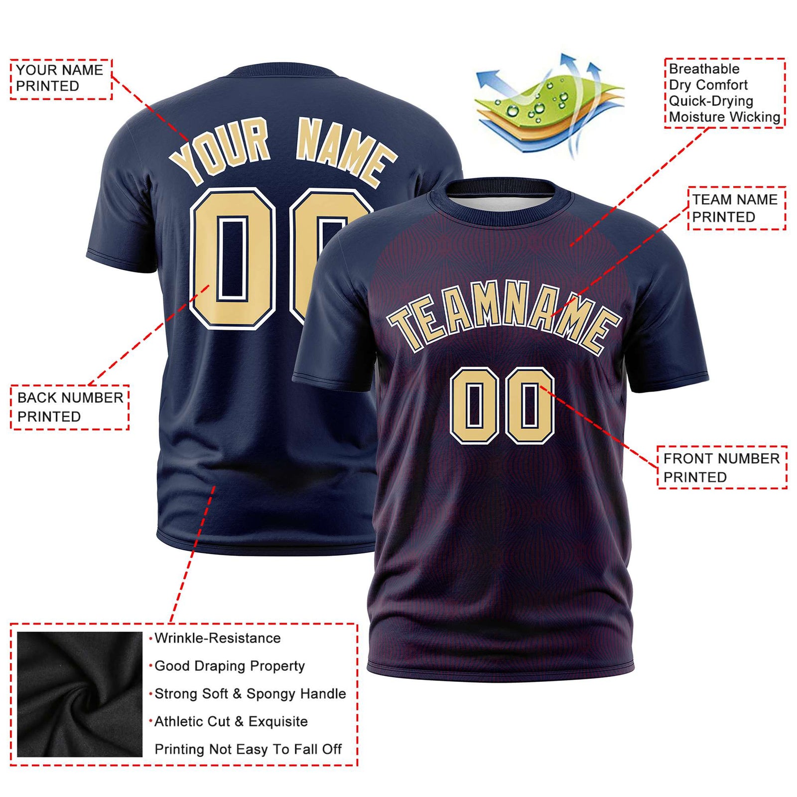Custom Navy Personalized Line Pattern Performance T-Shirt
