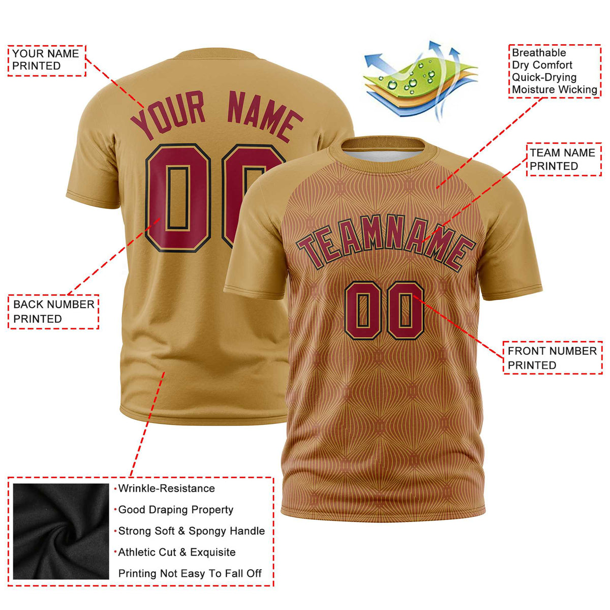 Custom Gold Personalized Line Pattern Performance T-Shirt