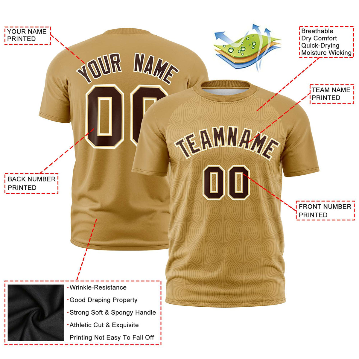 Custom Old Gold Personalized Line Pattern Performance T-Shirt