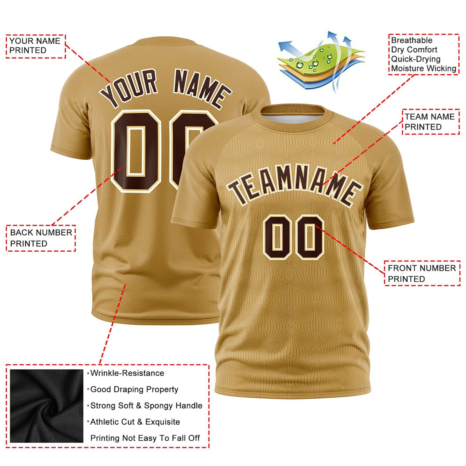 Custom Old Gold Personalized Line Pattern Performance T-Shirt