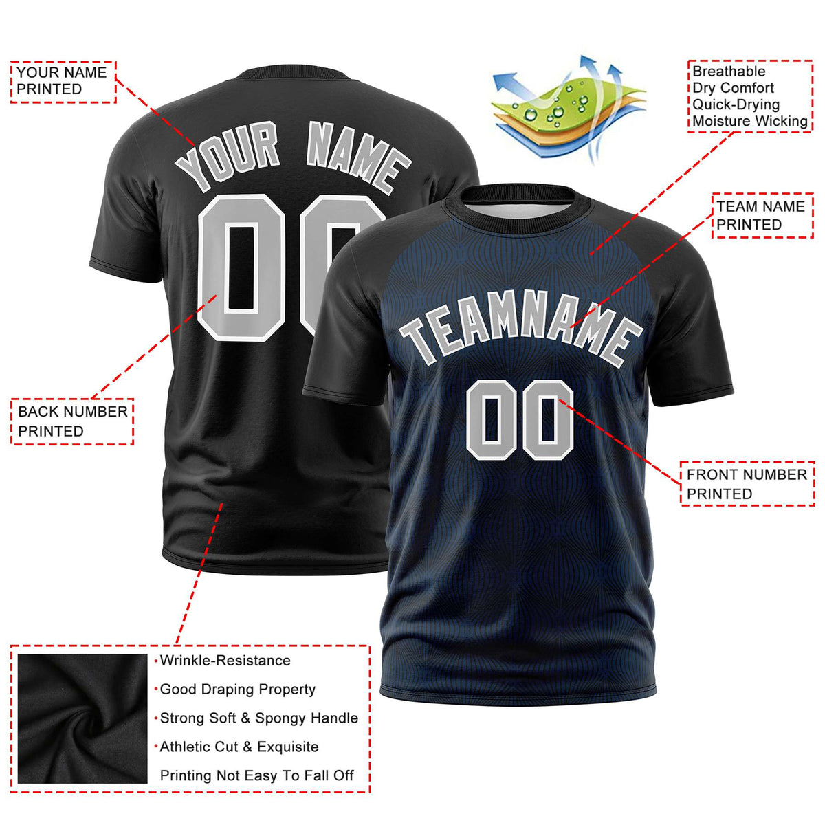 Custom Black Personalized Line Pattern Performance T-Shirt