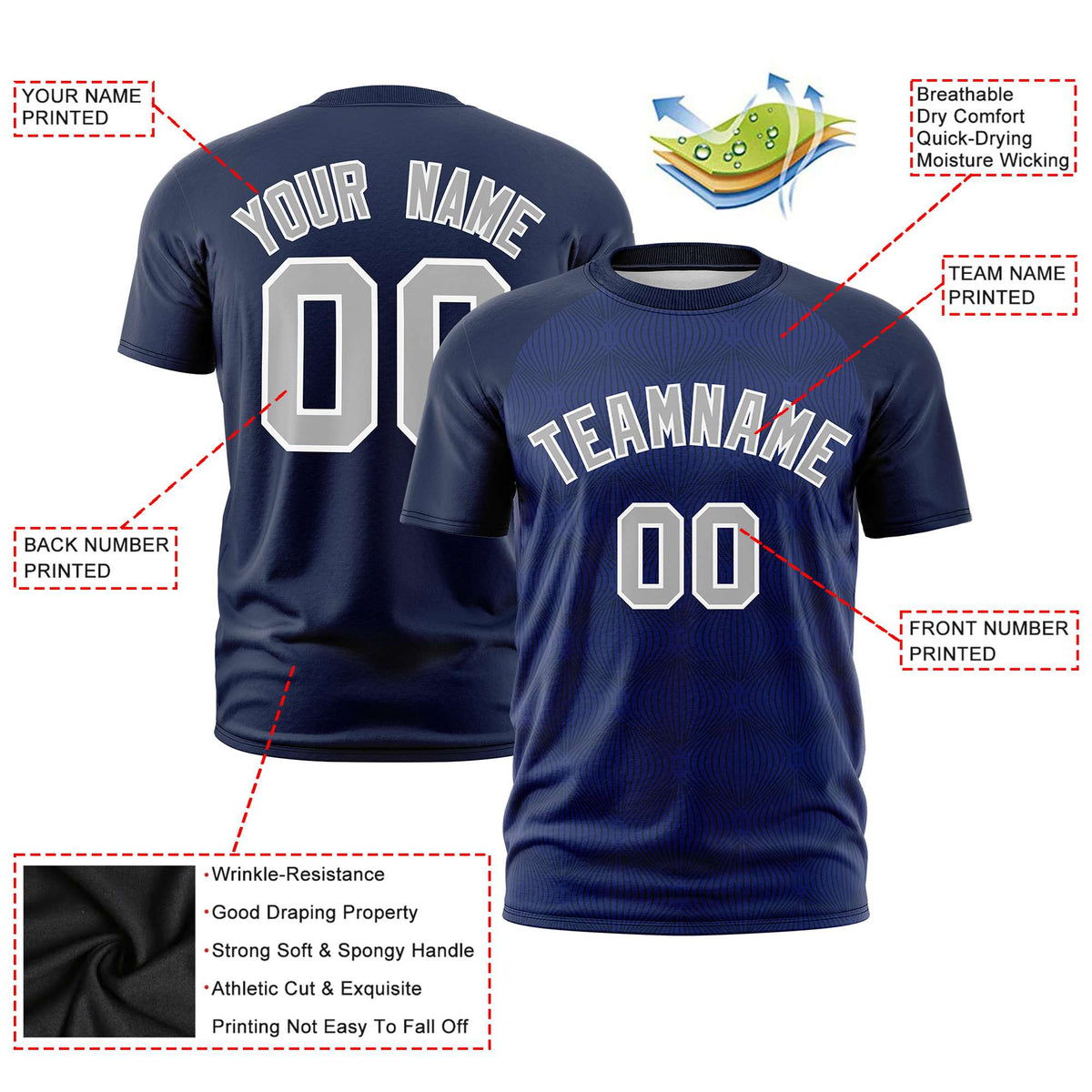 Custom Royal Blue Personalized Line Pattern Performance T-Shirt