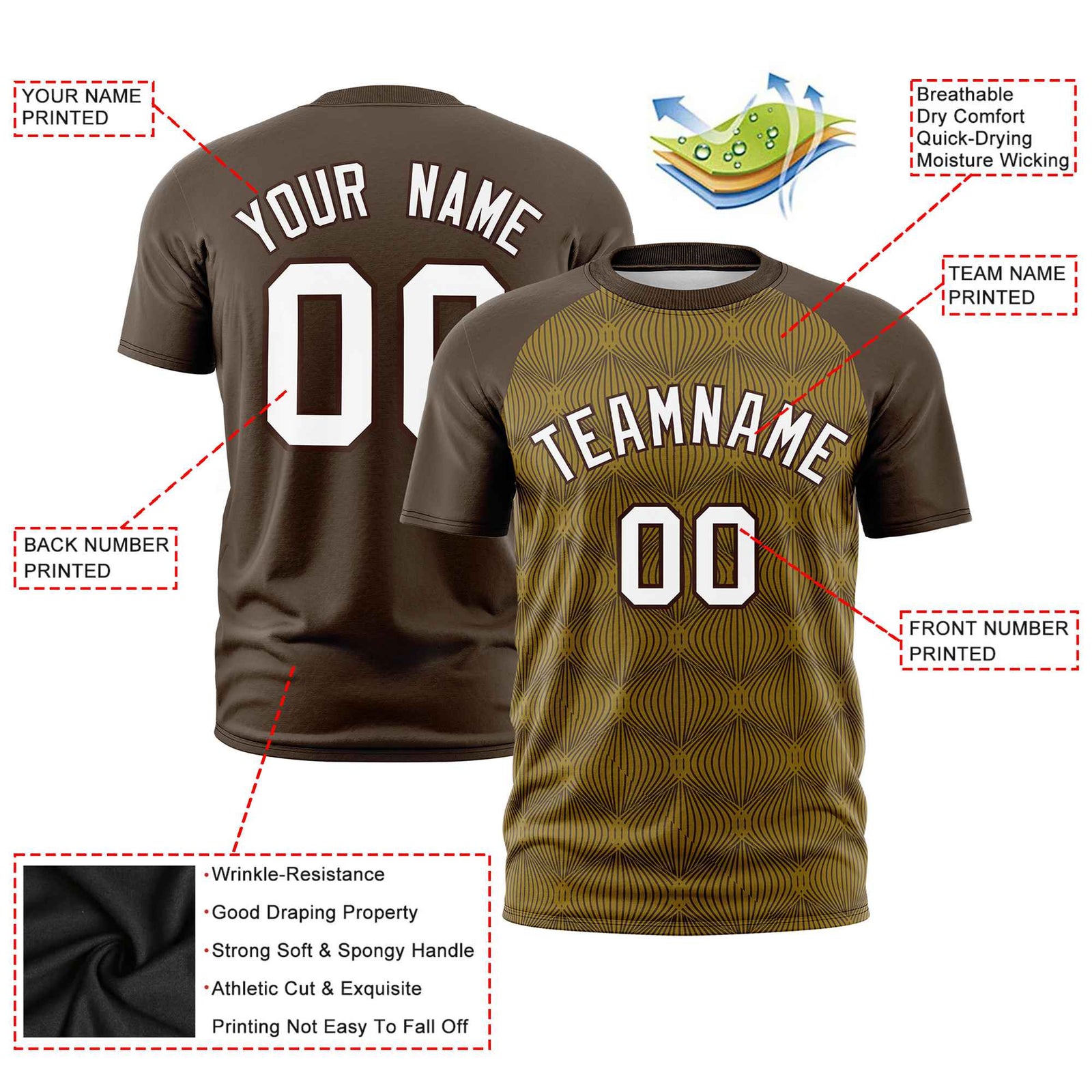 Custom Brown Personalized Line Pattern Performance T-Shirt