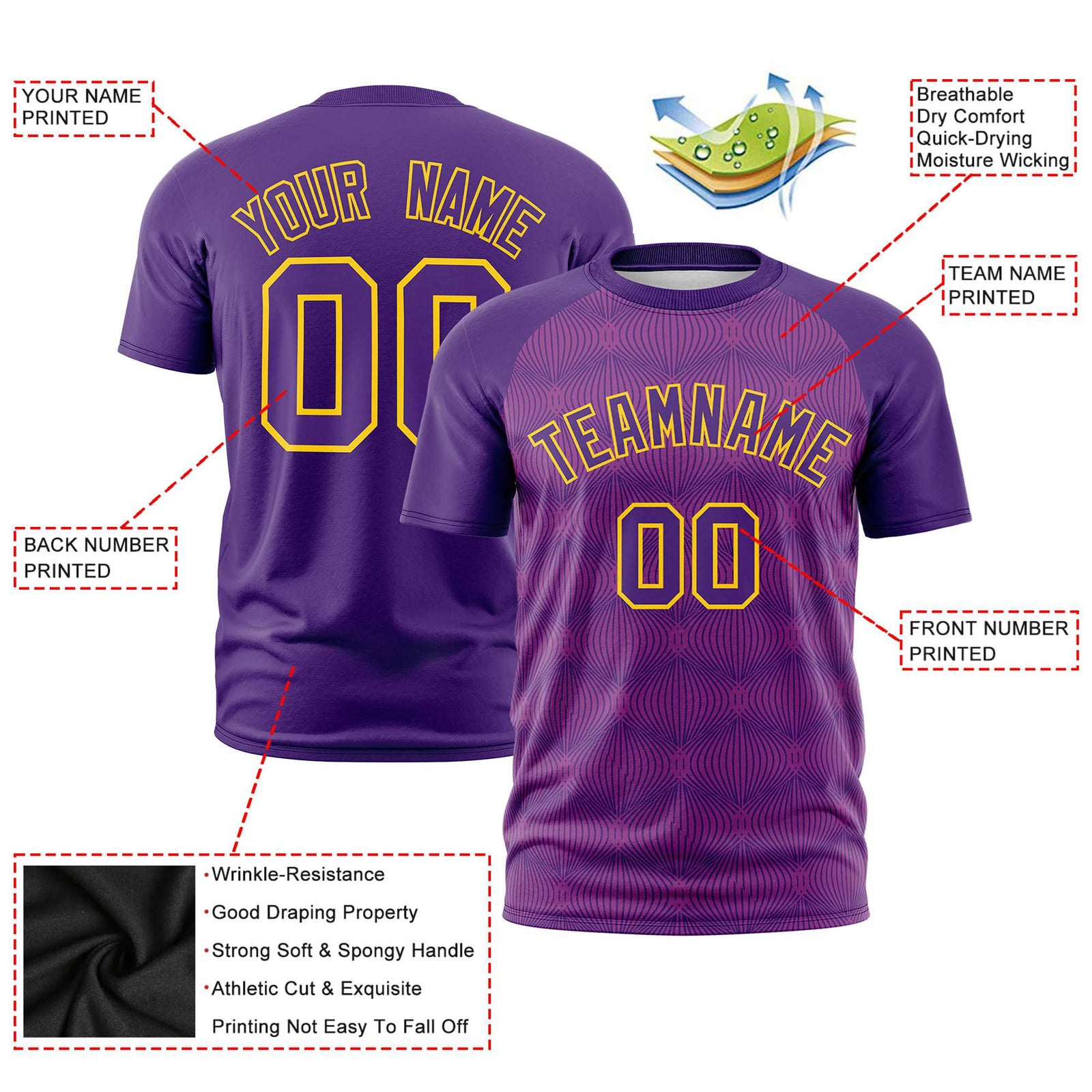 Custom Purple Personalized Line Pattern Performance T-Shirt