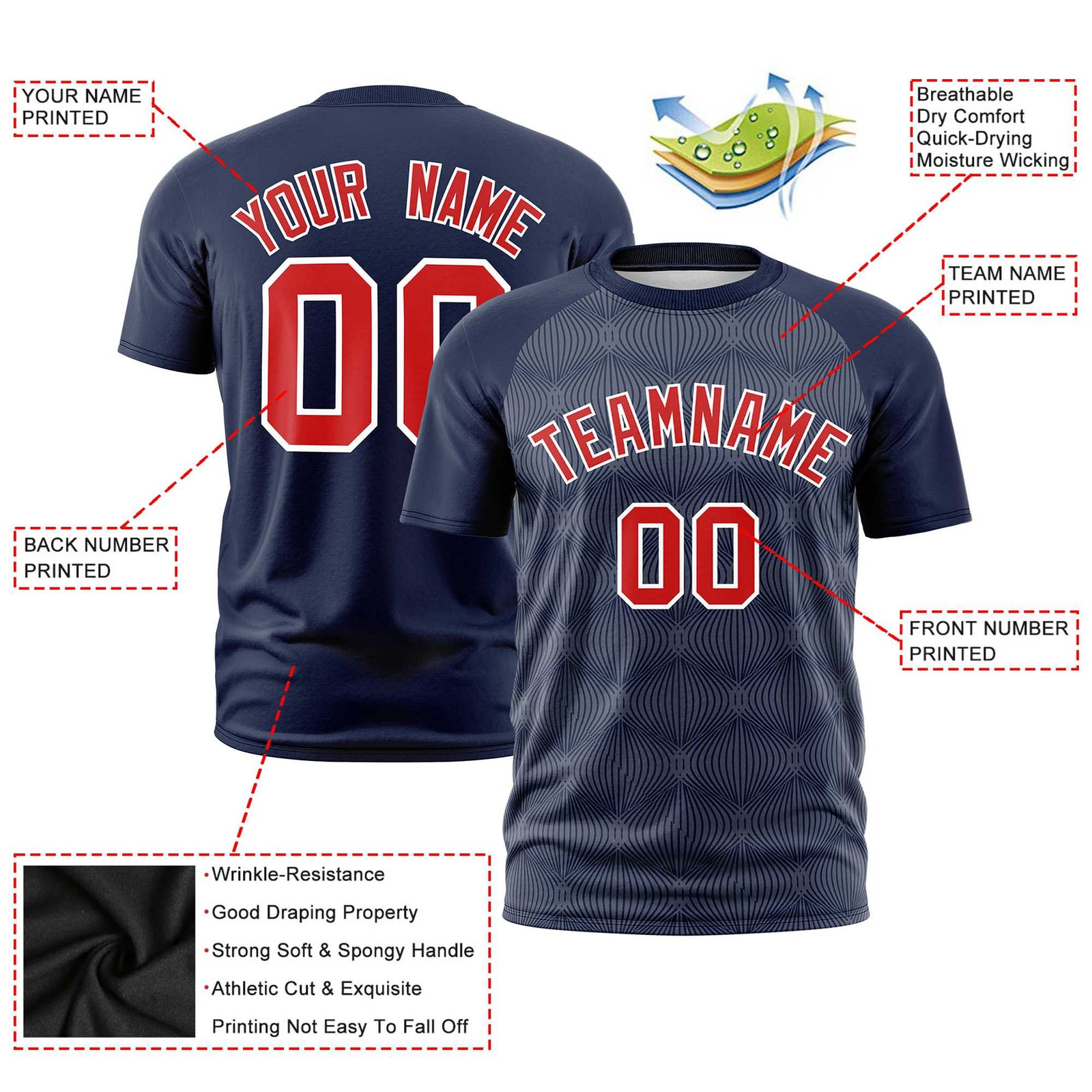 Custom Navy Personalized Line Pattern Performance T-Shirt
