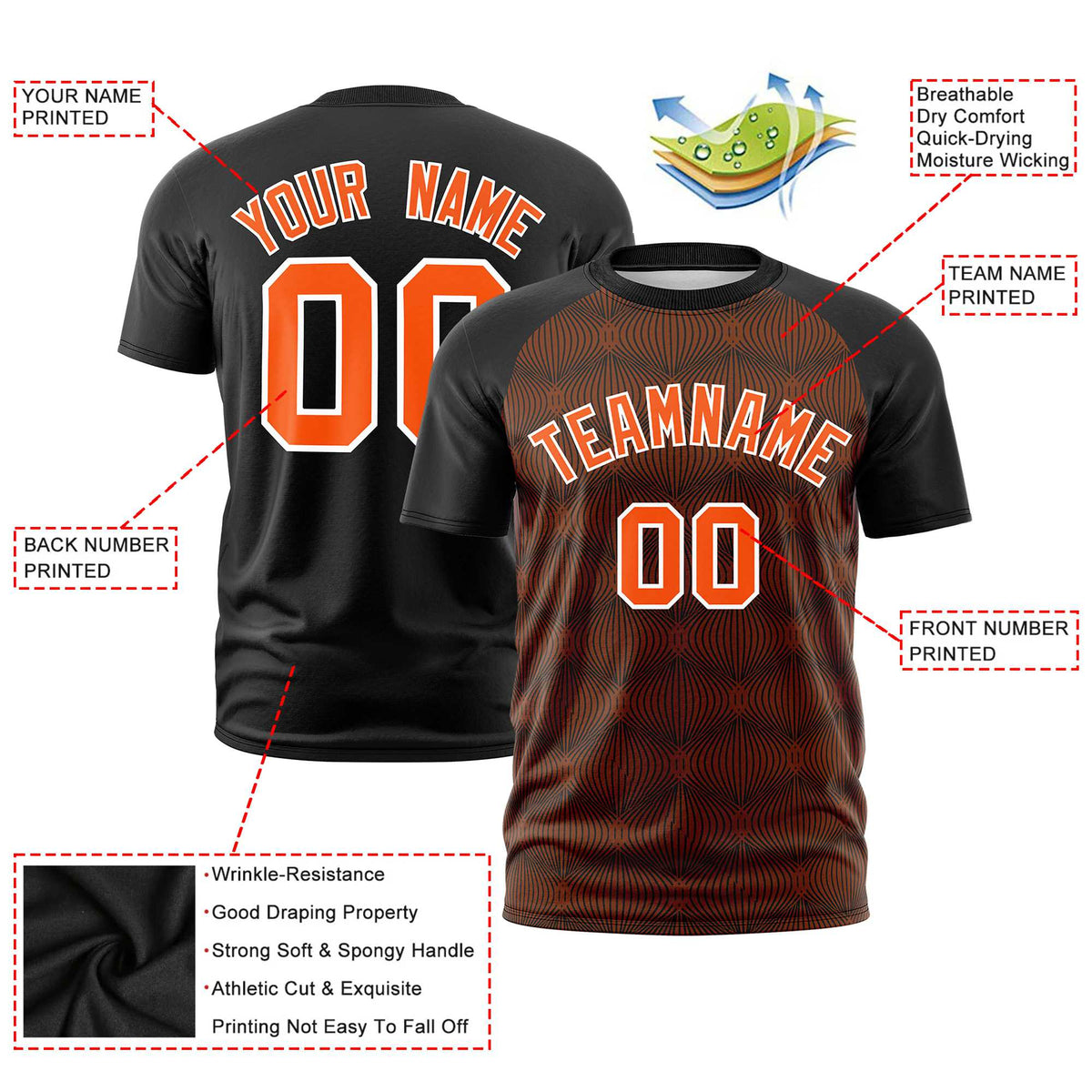 Custom Black Personalized Line Pattern Performance T-Shirt