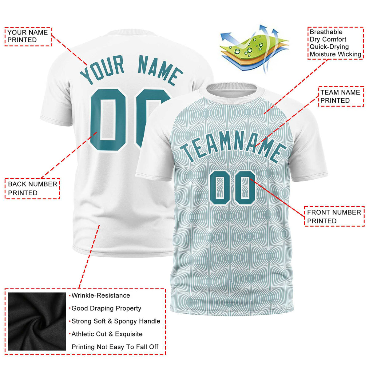 Custom White Personalized Line Pattern Performance T-Shirt