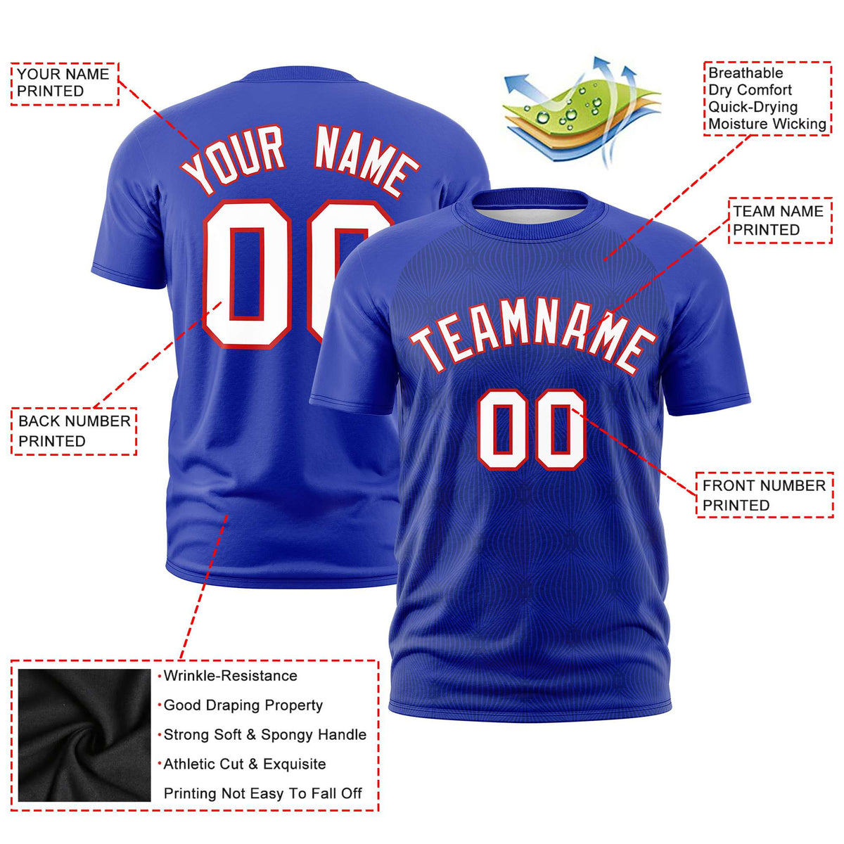 Custom Royal Blue Personalized Line Pattern Performance T-Shirt