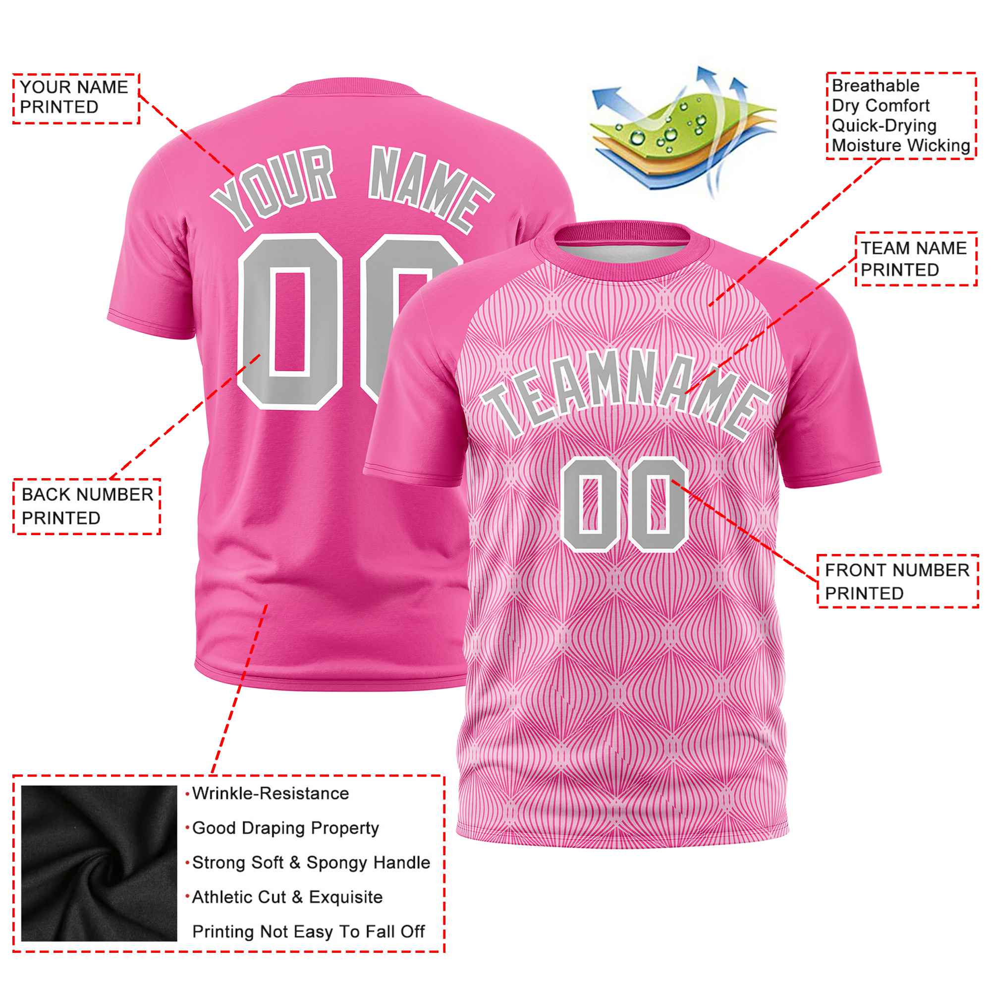 Custom Pink Personalized Line Pattern Performance T-Shirt